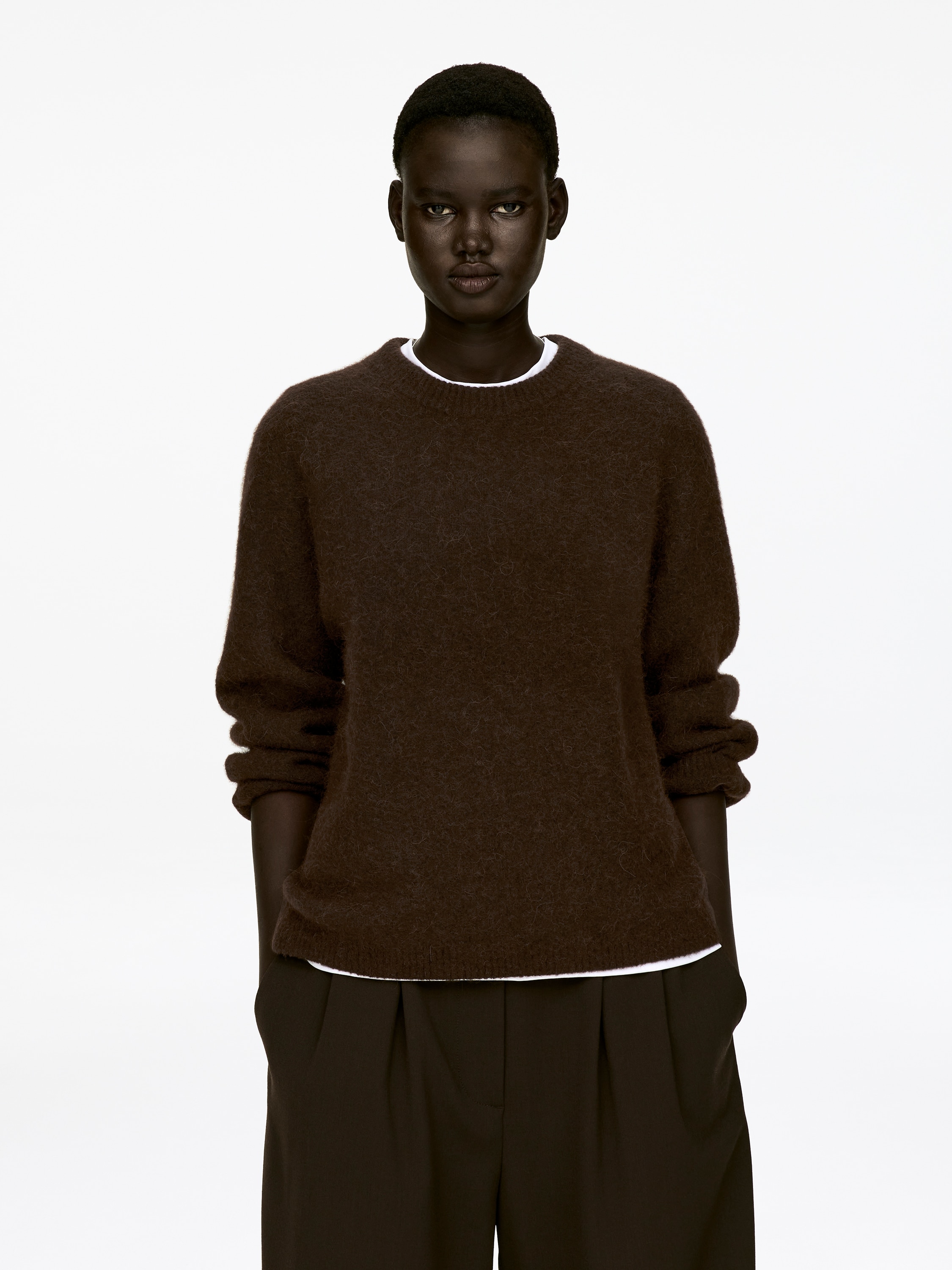 Svetr z alpaky a vlny - Dark Brown/Zaprášená růžová/Beige/Tmavě burgundská/Fialová/Červená/Black/Off White/Light Grey/Červenooranžová/Bright Green