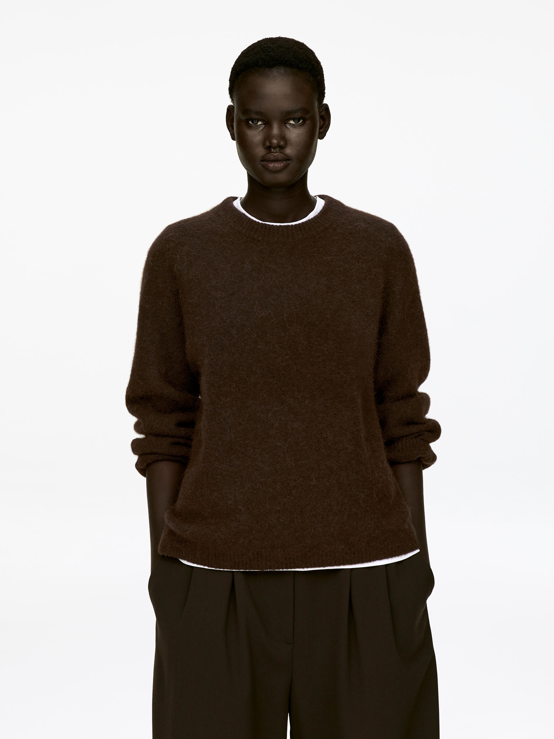 Alpaca-Wool Blend Jumper-#3B312B-12936