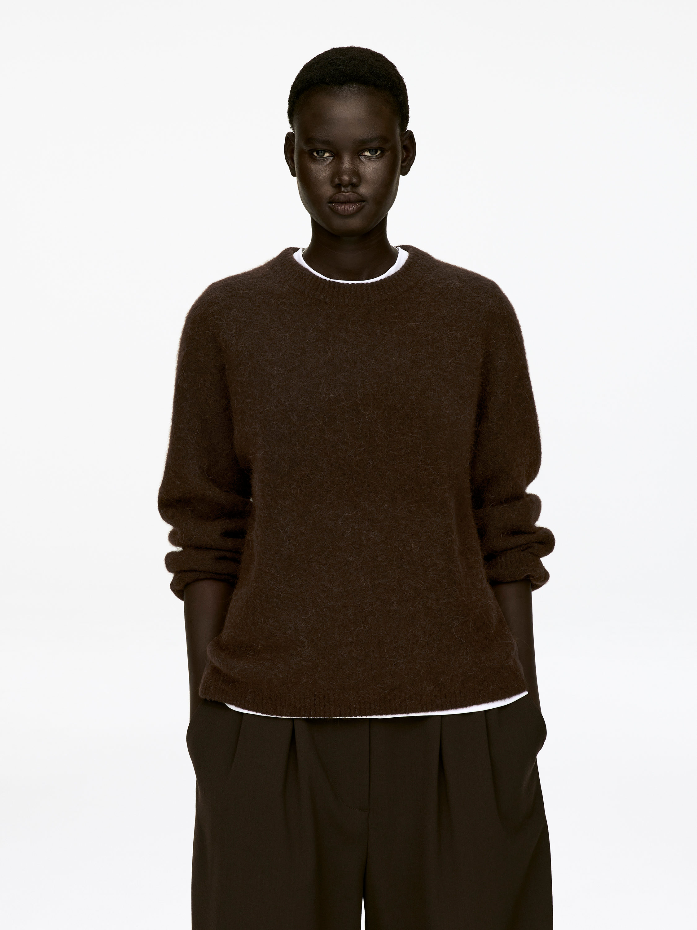 Alpaca-Wool Blend Jumper-#3B312B-12936