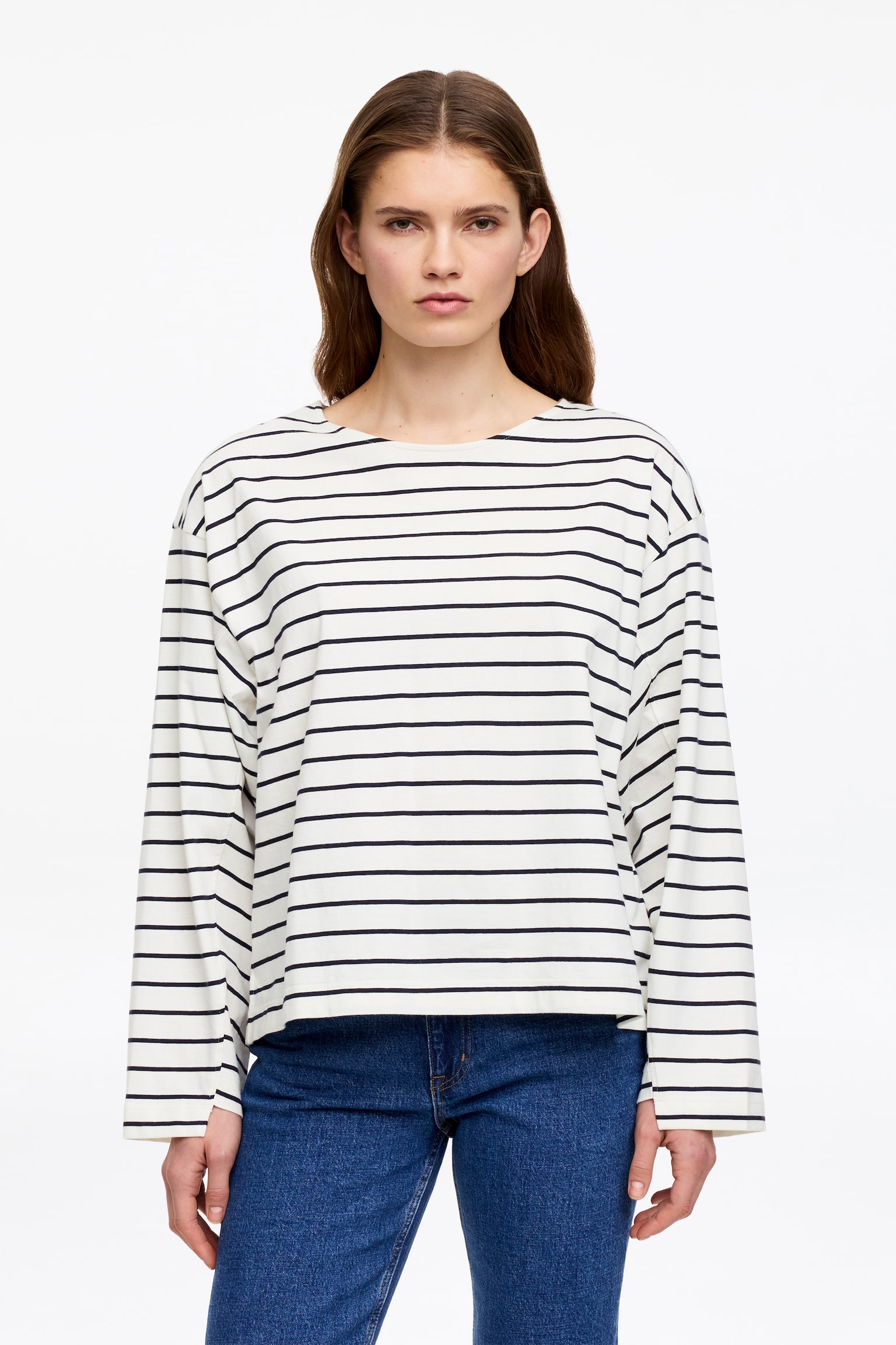 T-shirt a maniche lunghe - Bianco/Blu scuro - 1