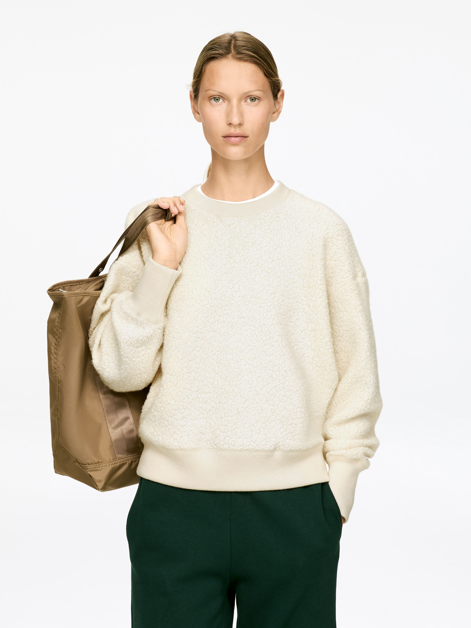 Wool-Blend Fleece Sweatshirt-#DCD6C7-17331