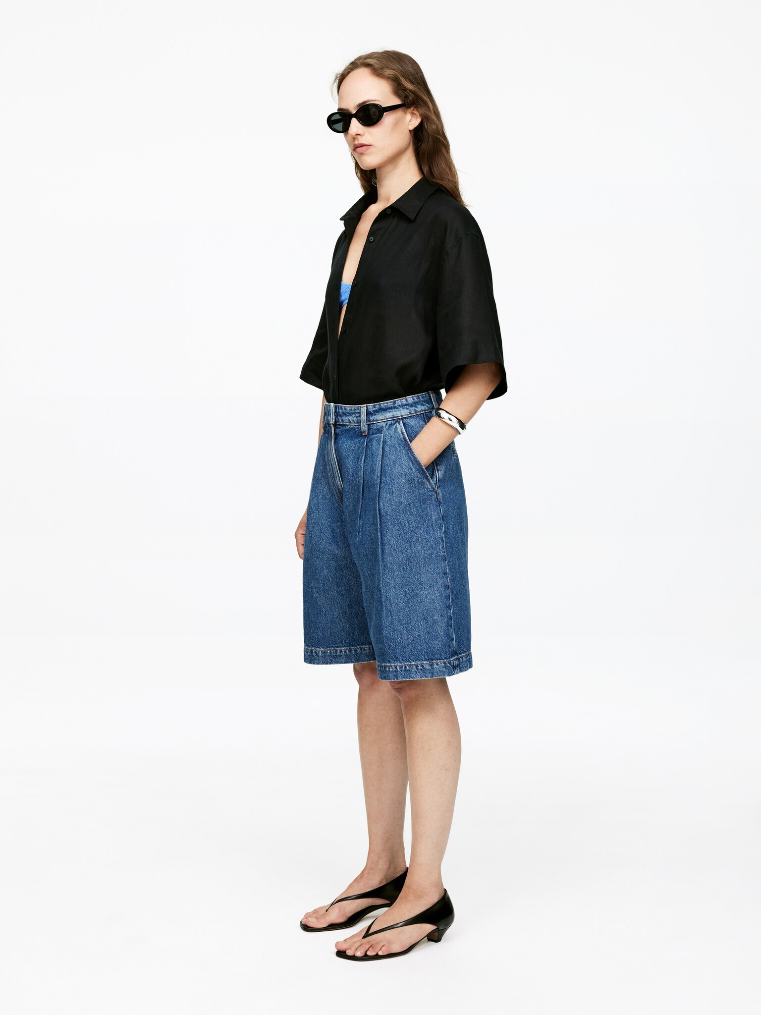 Veckade denimshorts - Mellanblå - 6