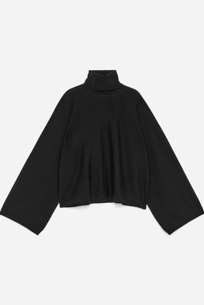 Pulover cu guler rulat din merinos - Negru - 1