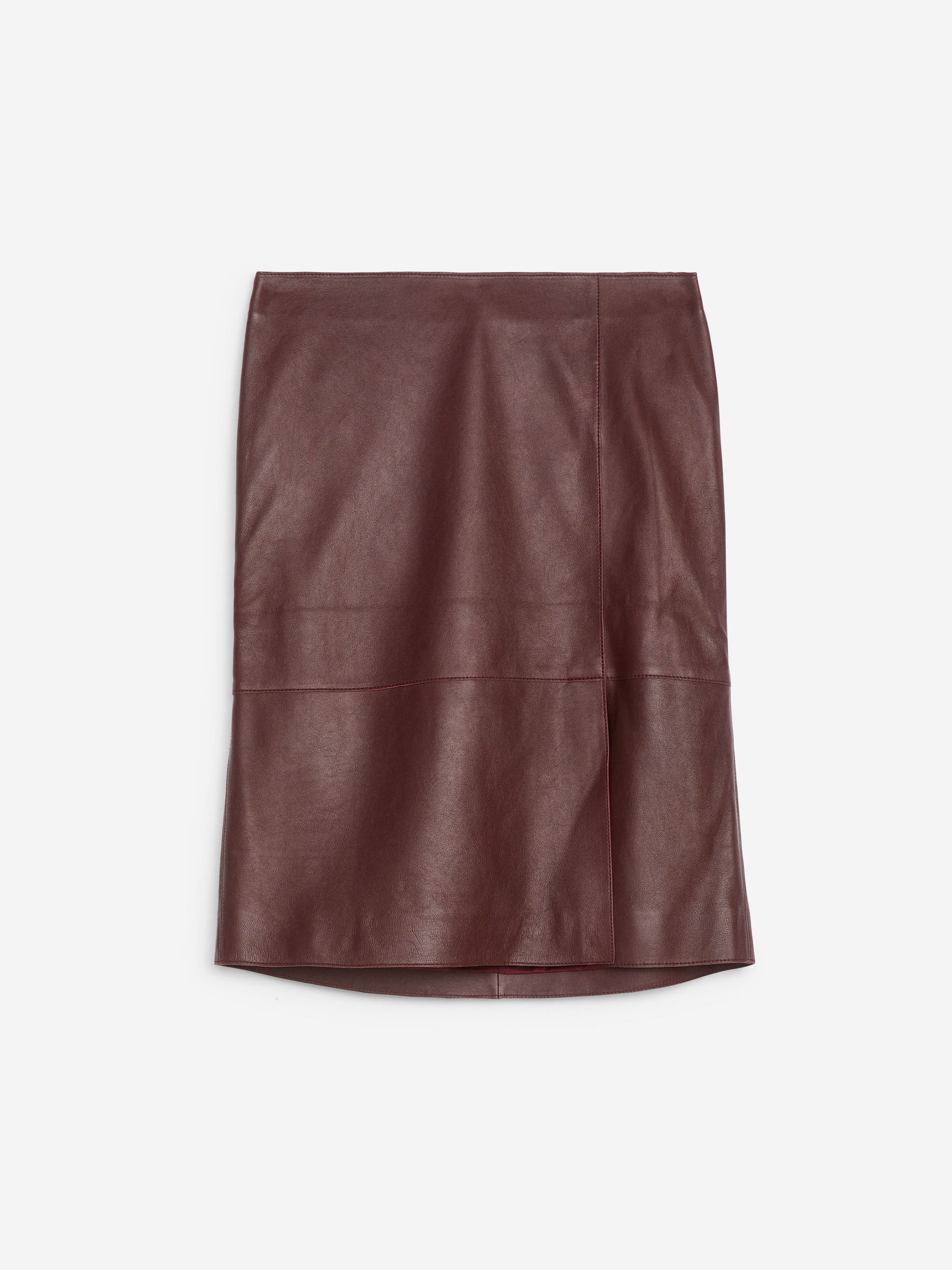 Midi Leather Skirt-Red-12475
