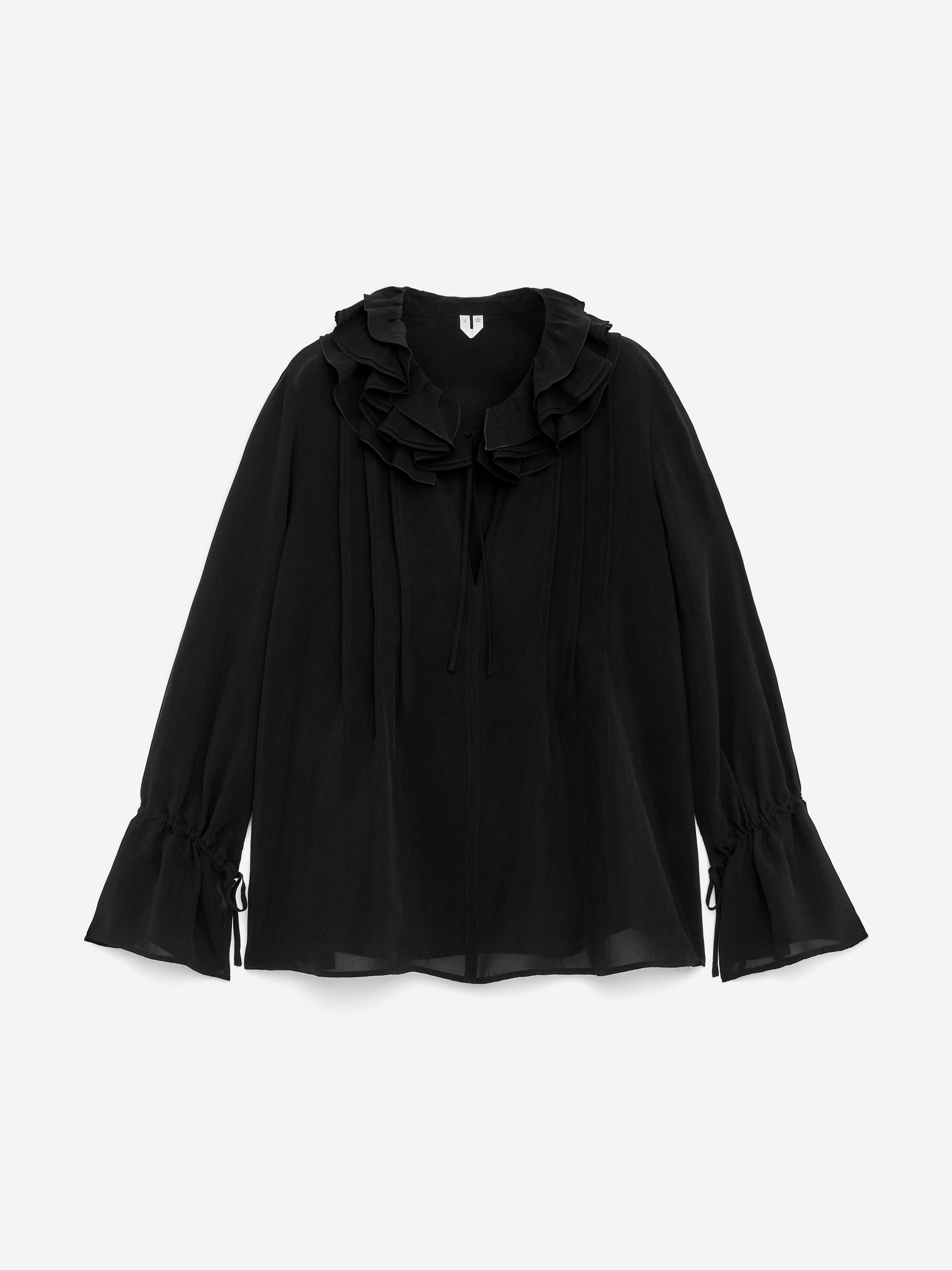 Frill-Collar Blouse - Black - Loose fit - Women - StillMedia/DescriptiveStillLife - 1