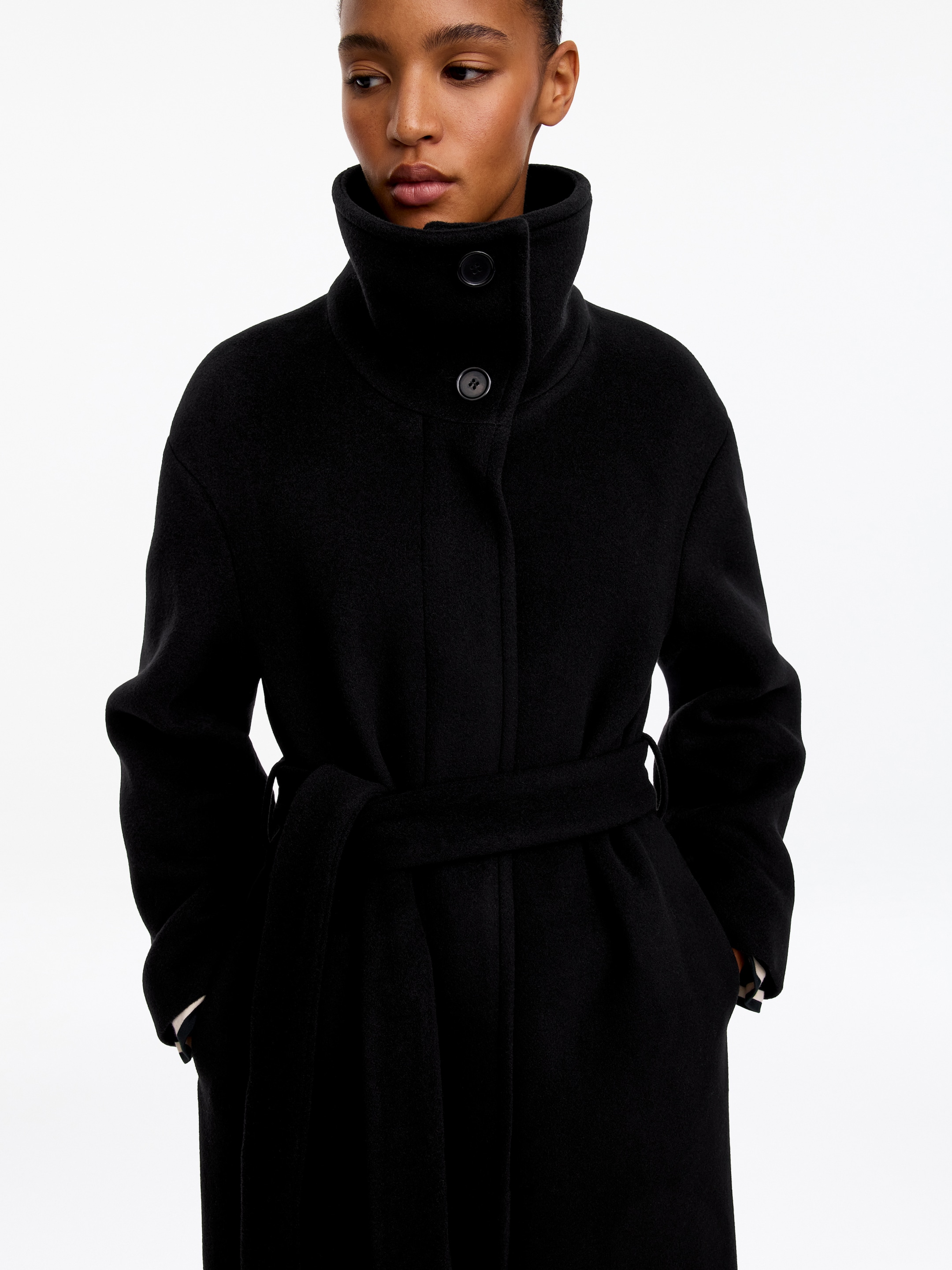Mantel aus Wollmischung mit Gürtel - Schwarz - Regular Fit - women - StillMedia/Lookbook - 6