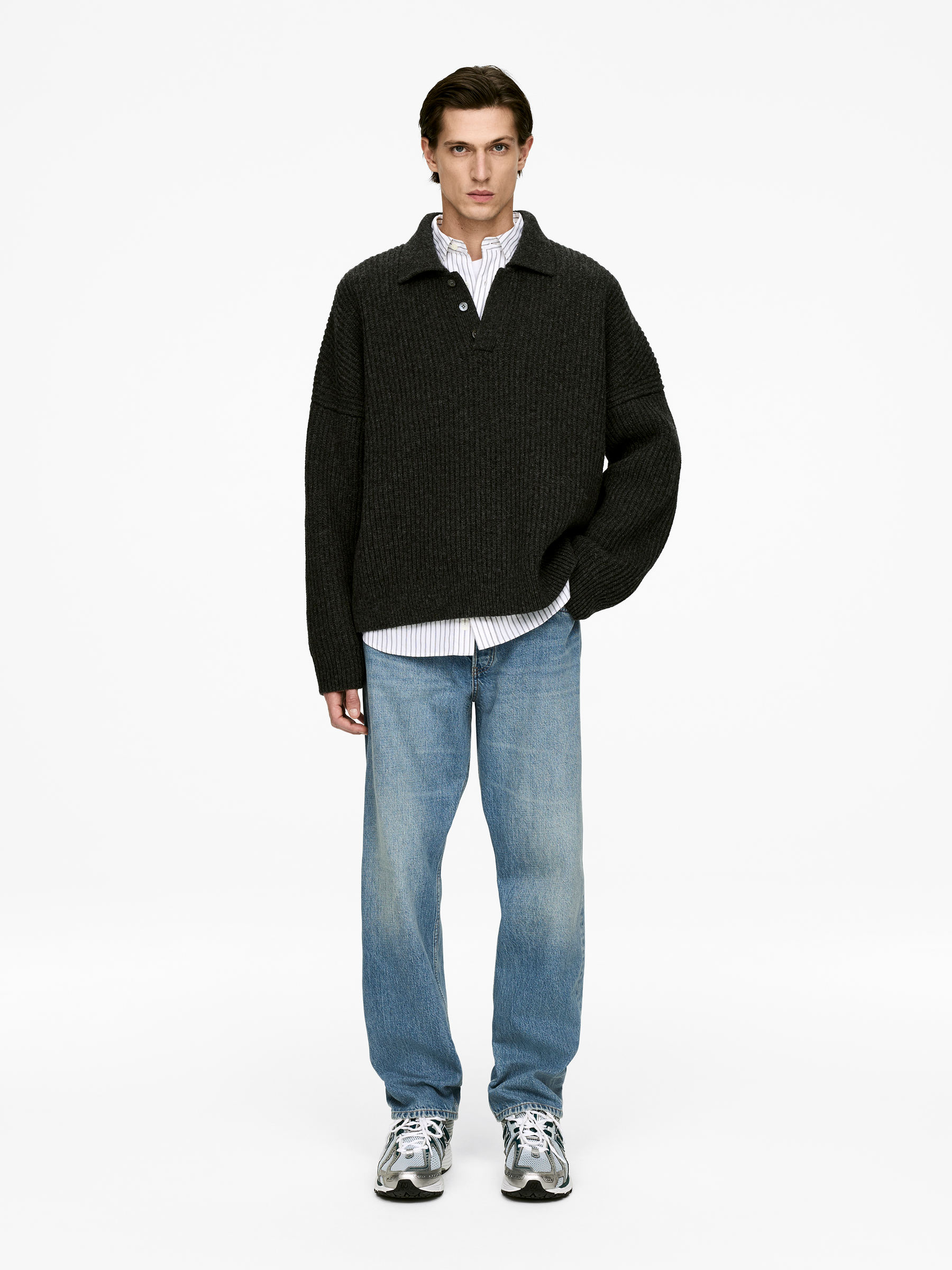 OCEAN Loose Straight Jeans-#3E64A7-17042