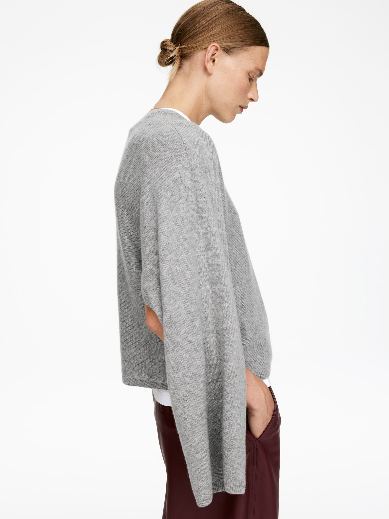 Cut-Out Pure Cashmere Jumper​ - Grey Melange - 7