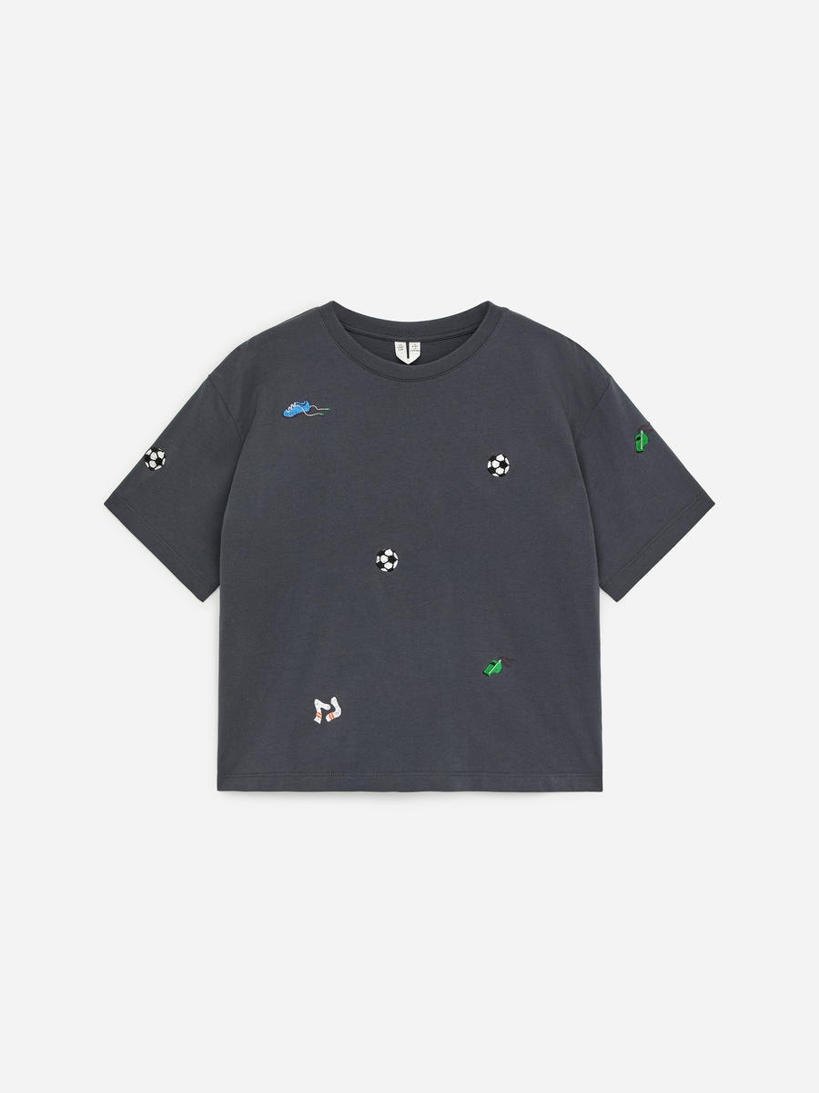 ARKET Boys  Embroidered T-Shirt Grey,  size 122/128
