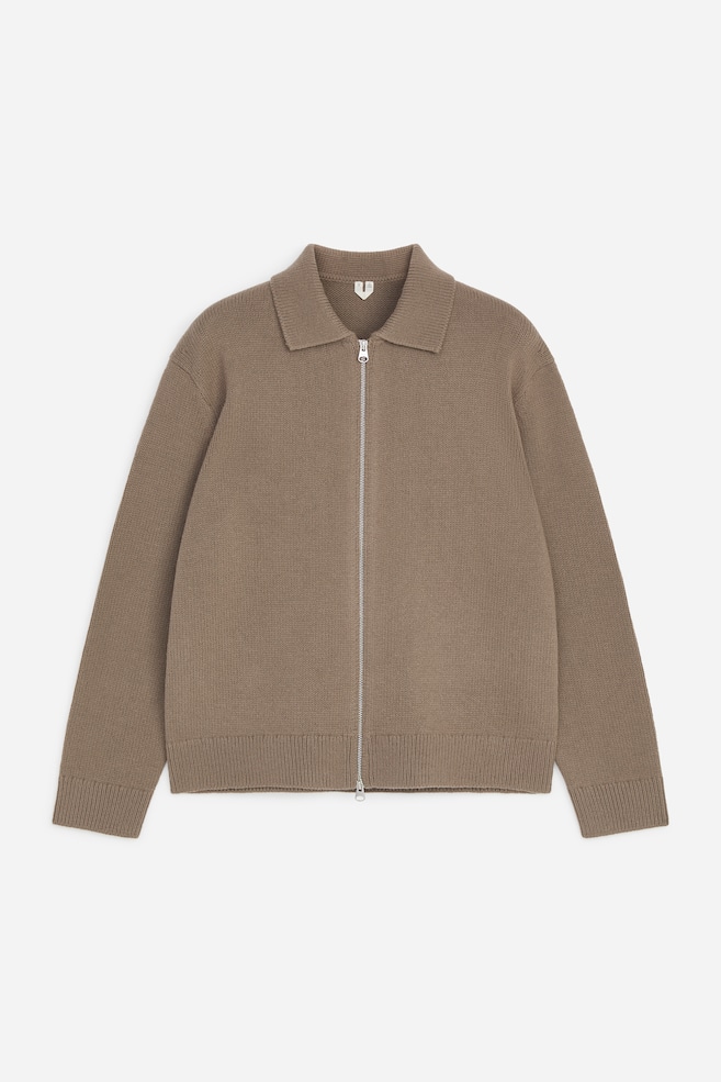 Cardigan en laine zippé - Beige/Vert forêt - 1