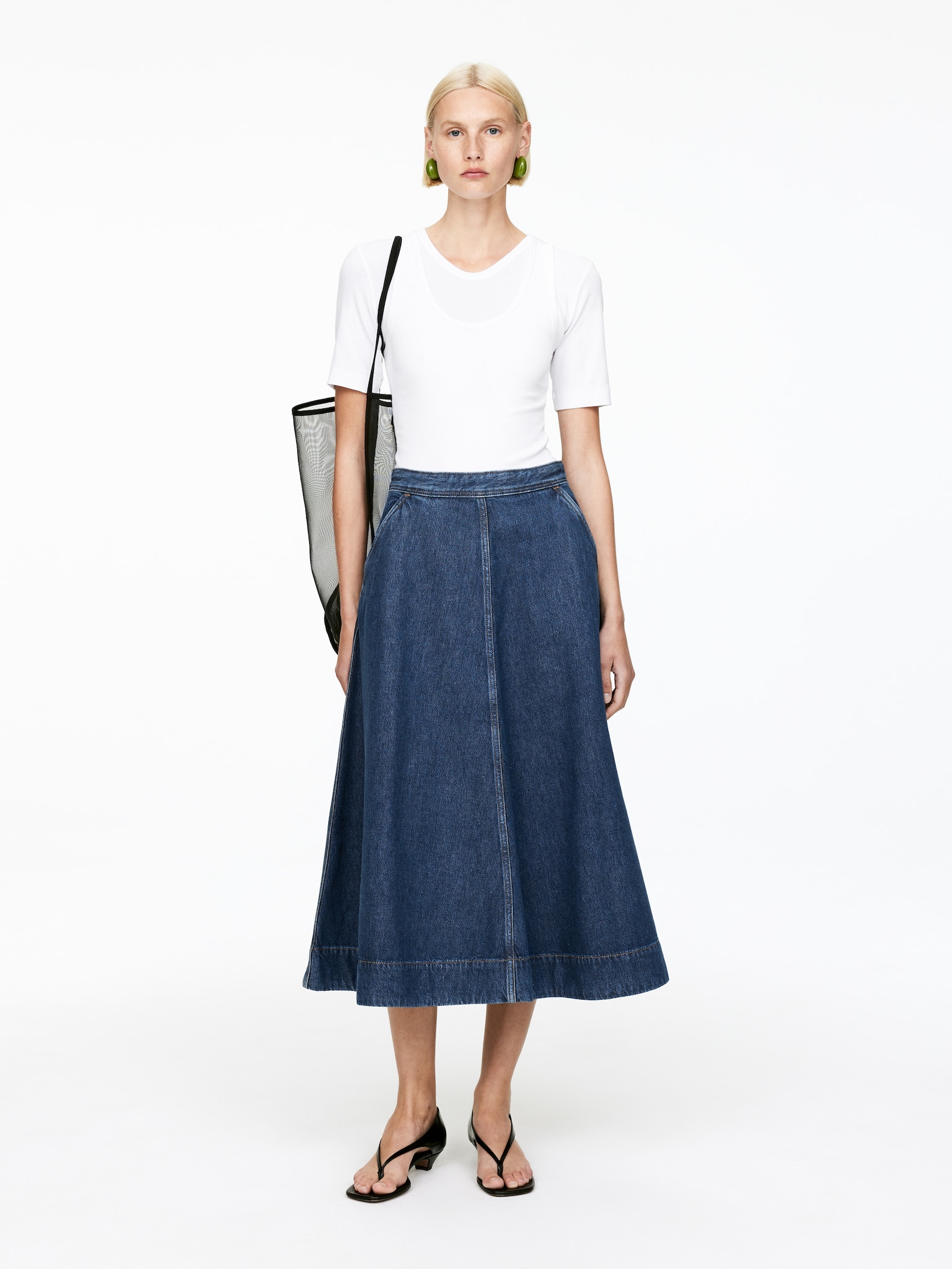 Falda denim evasé - Azul