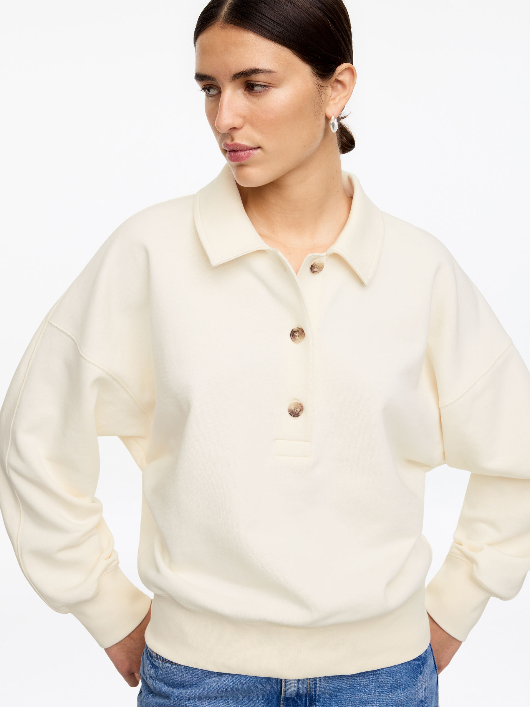 Sweat polo en tissu éponge - Blanc cassé - Regular fit - Femme - StillMedia/Lookbook - 4