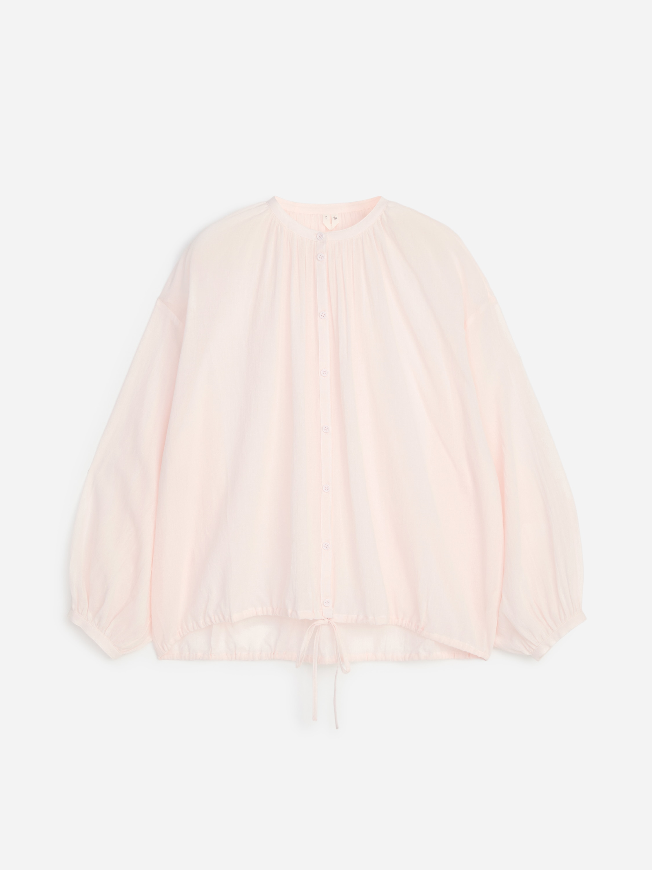Crepe Drawstring Blouse - Light Pink/Brown