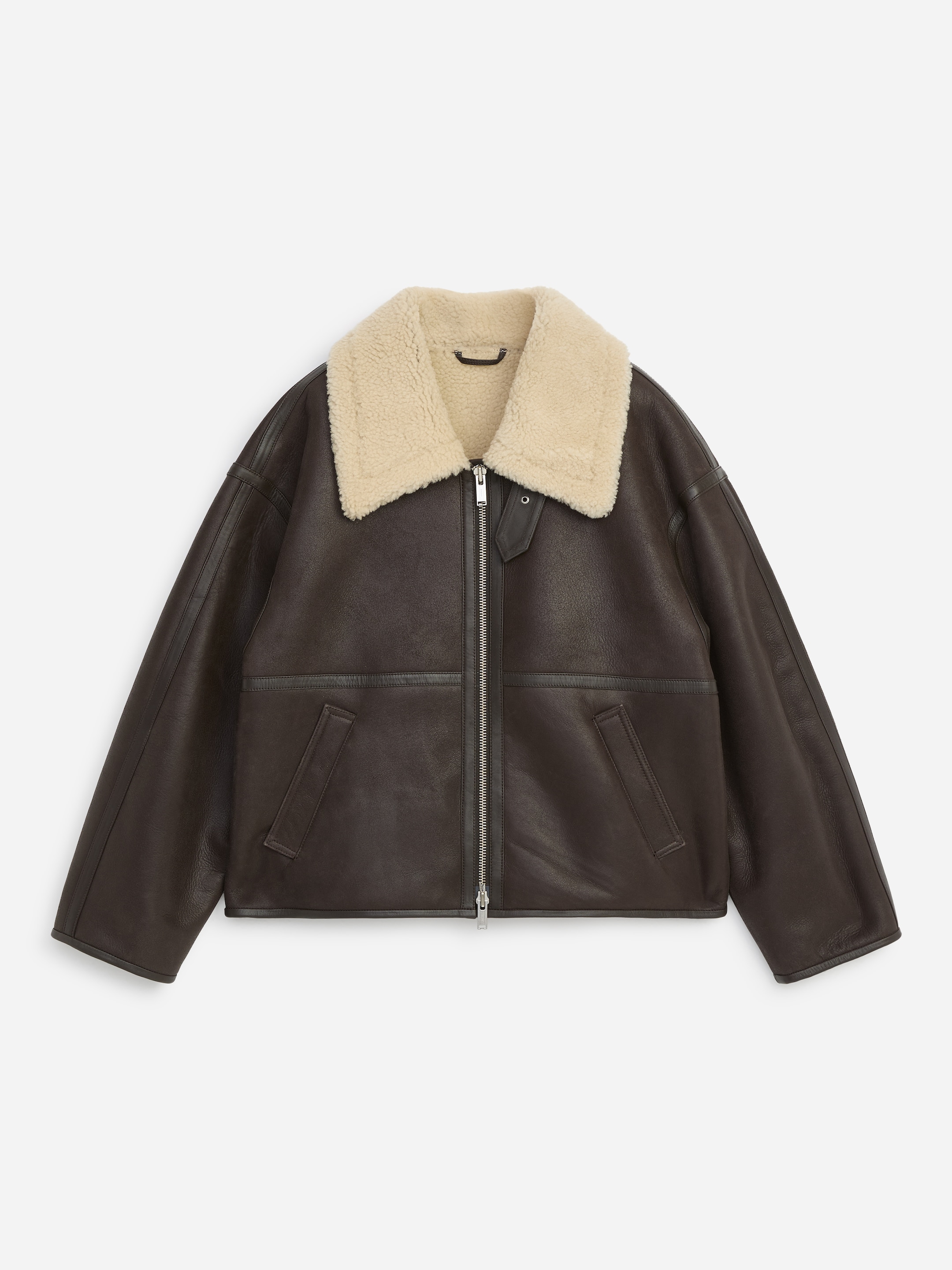 Leather Shearling Aviator Jacket - Brown - Oversized - women - StillMedia/DescriptiveStillLife - 3
