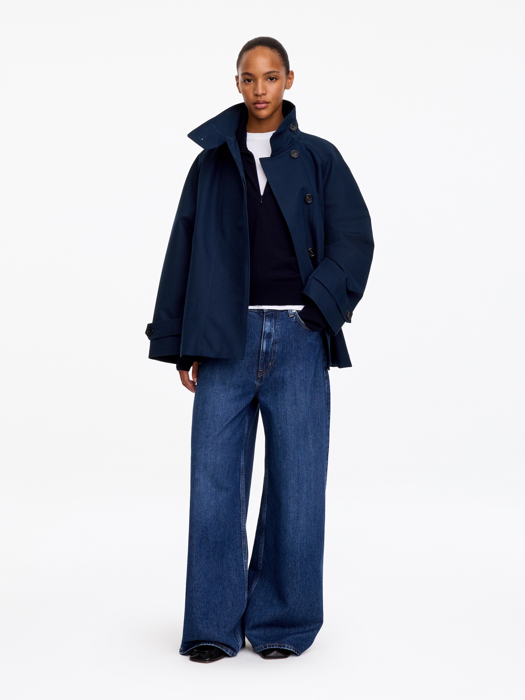 Funnel-Collar Cotton Jacket-Blue-18847