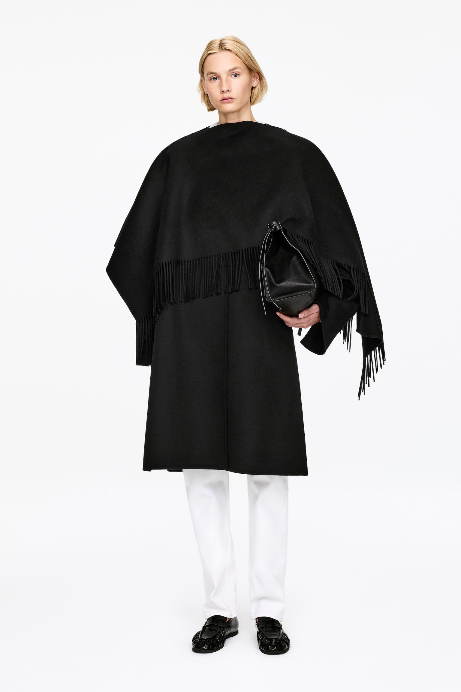 Płaszcz z podwójnej tkaniny z domieszką wełny - Czarny - 1