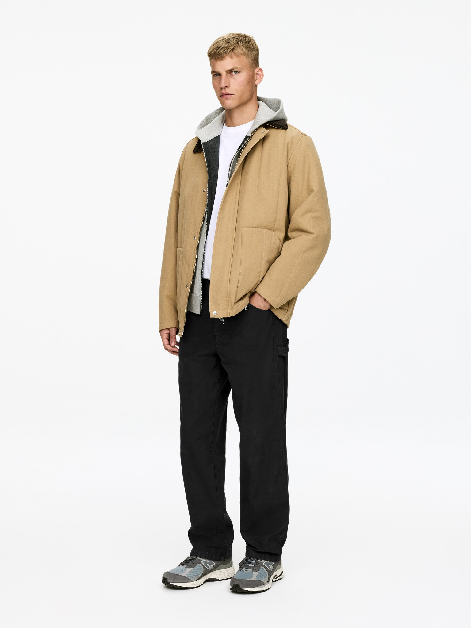 Pantalon de bureau coupe ample - Noir délavé/Marron/Blanc cassé - 5