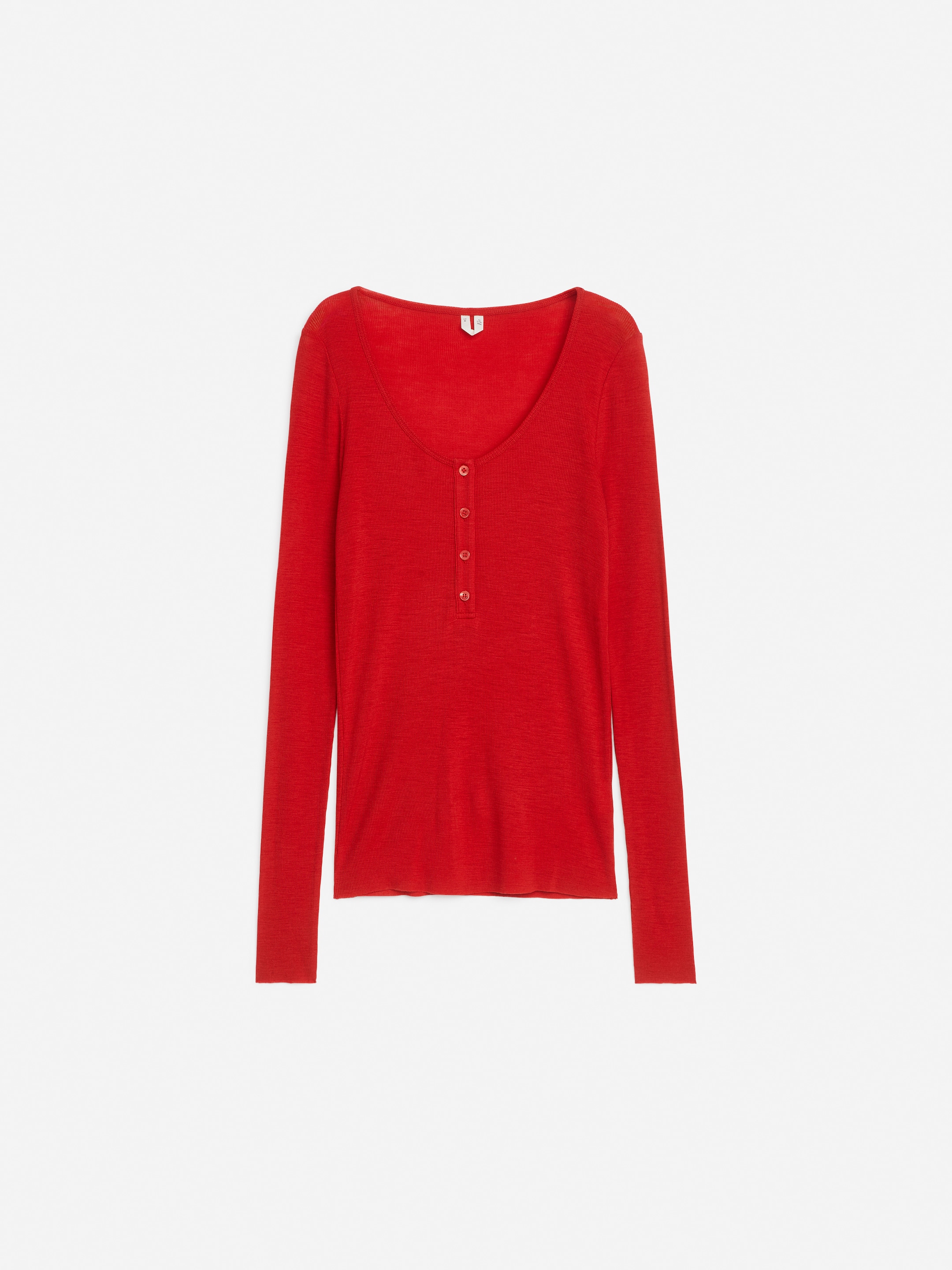 Wool Jersey Henley Top - Red - Slim fit - Women - StillMedia/DescriptiveStillLife - 1