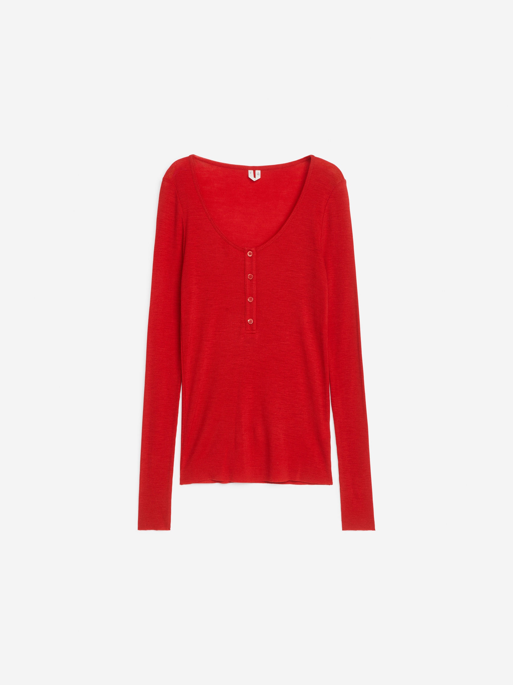 Wool Jersey Henley Top-Red-12945