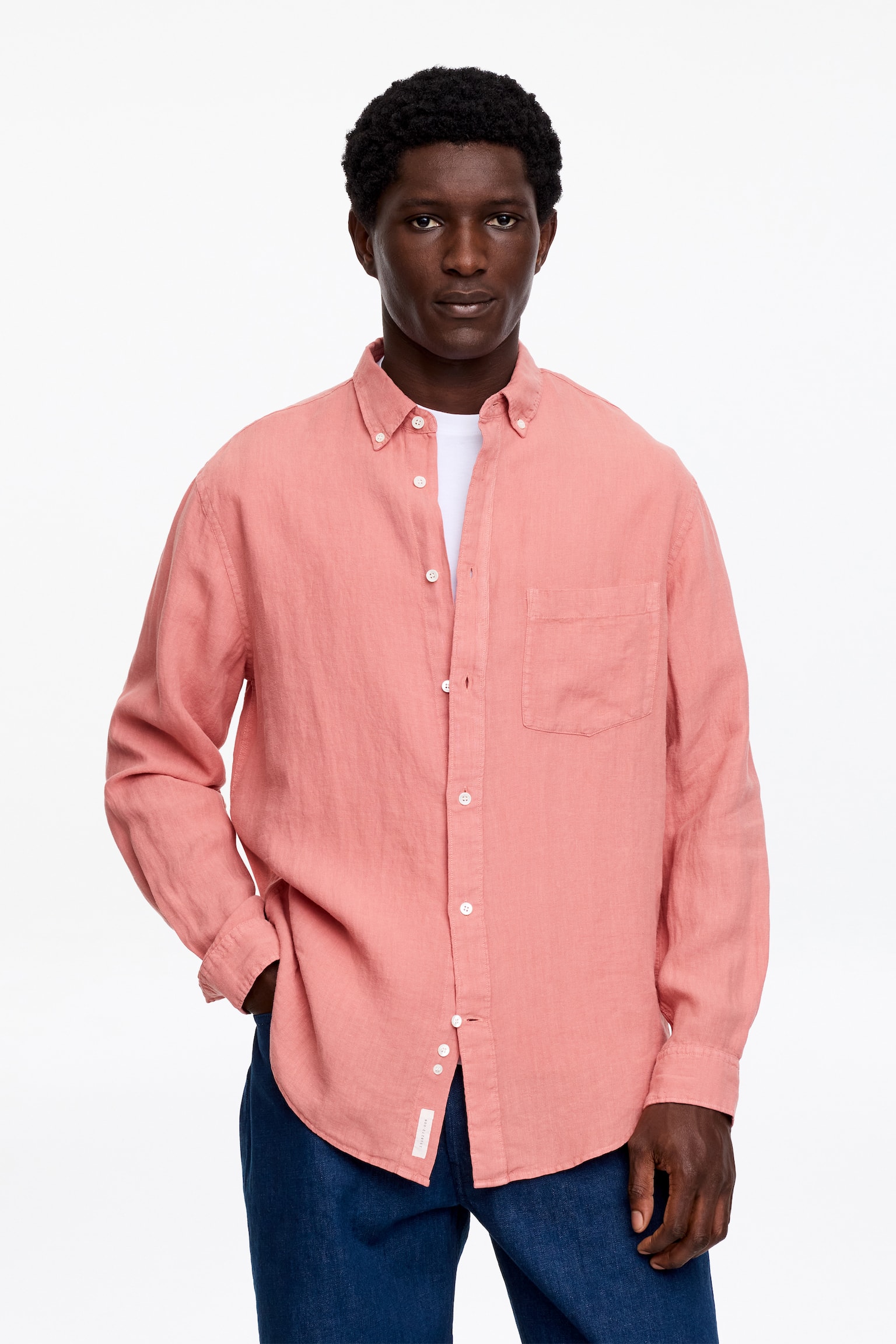 Camisa de linho descontraída - Rosa escuro acinzentado/Branco sujo - 1