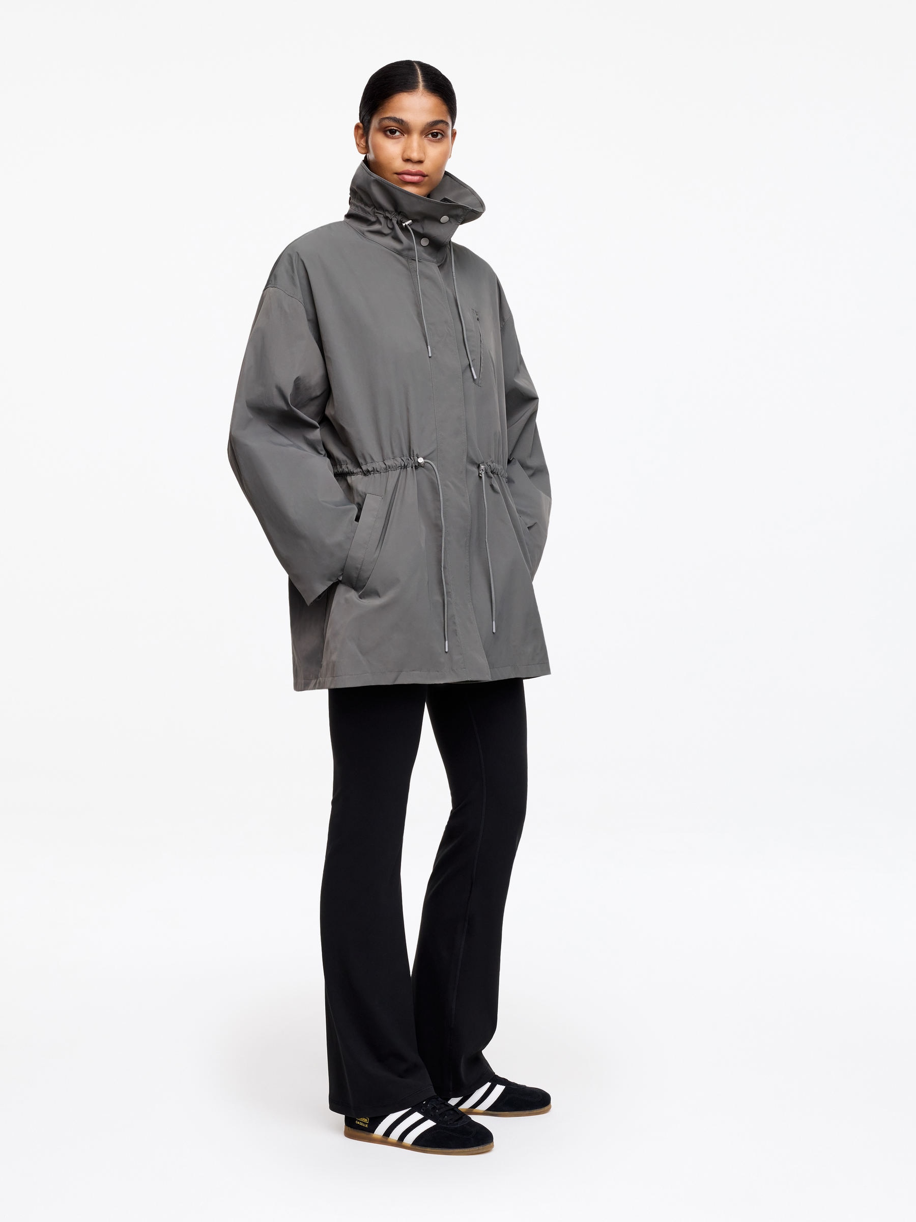 High-Collar Nylon Jacket - Grey - Regular fit - Women - StillMedia/Lookbook - 4