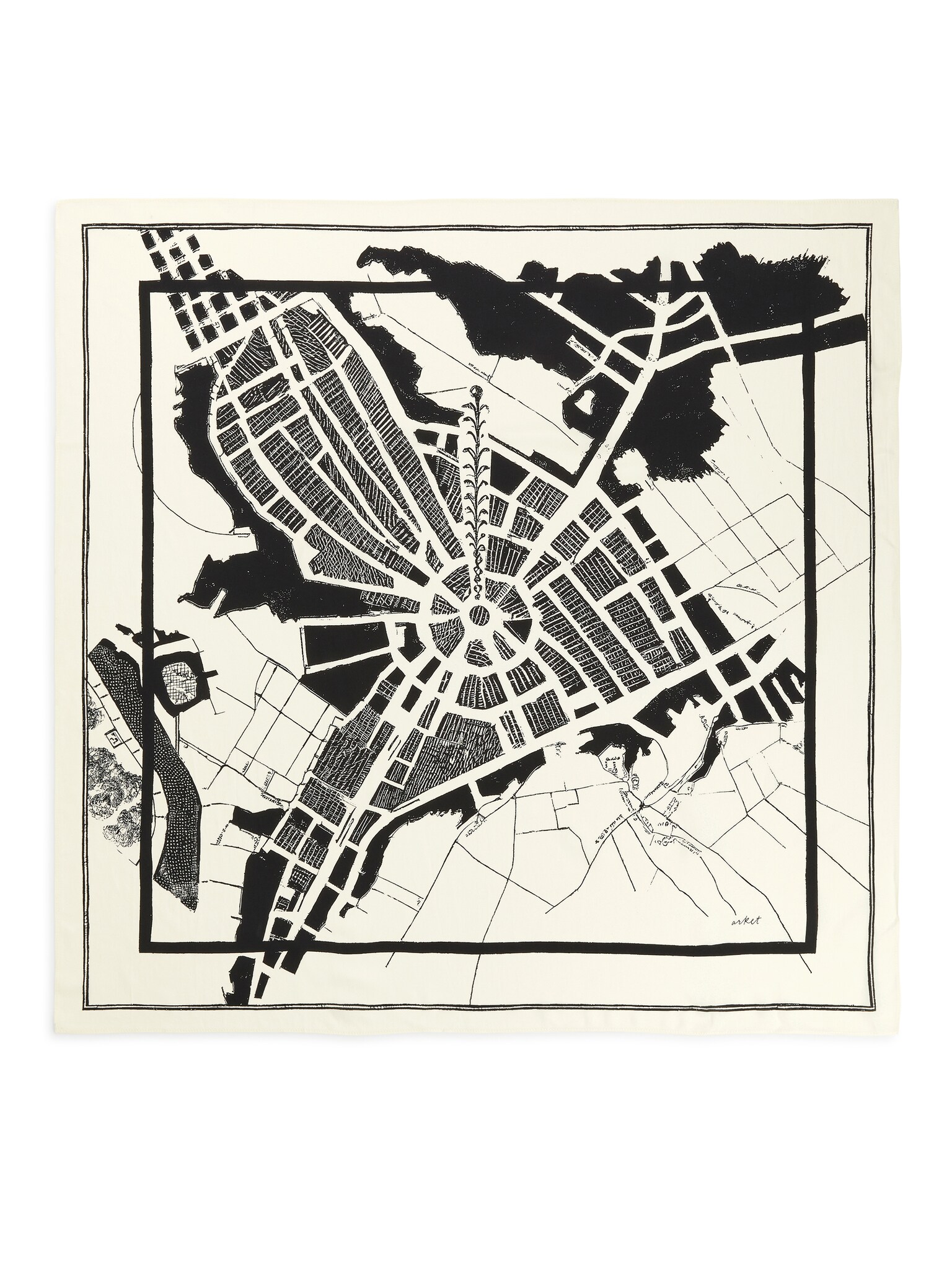 Foulard en soie imprimé - Blanc cassé/Noir/Marron/Blanc/Bleu foncé/Blanc/Vert/Rose