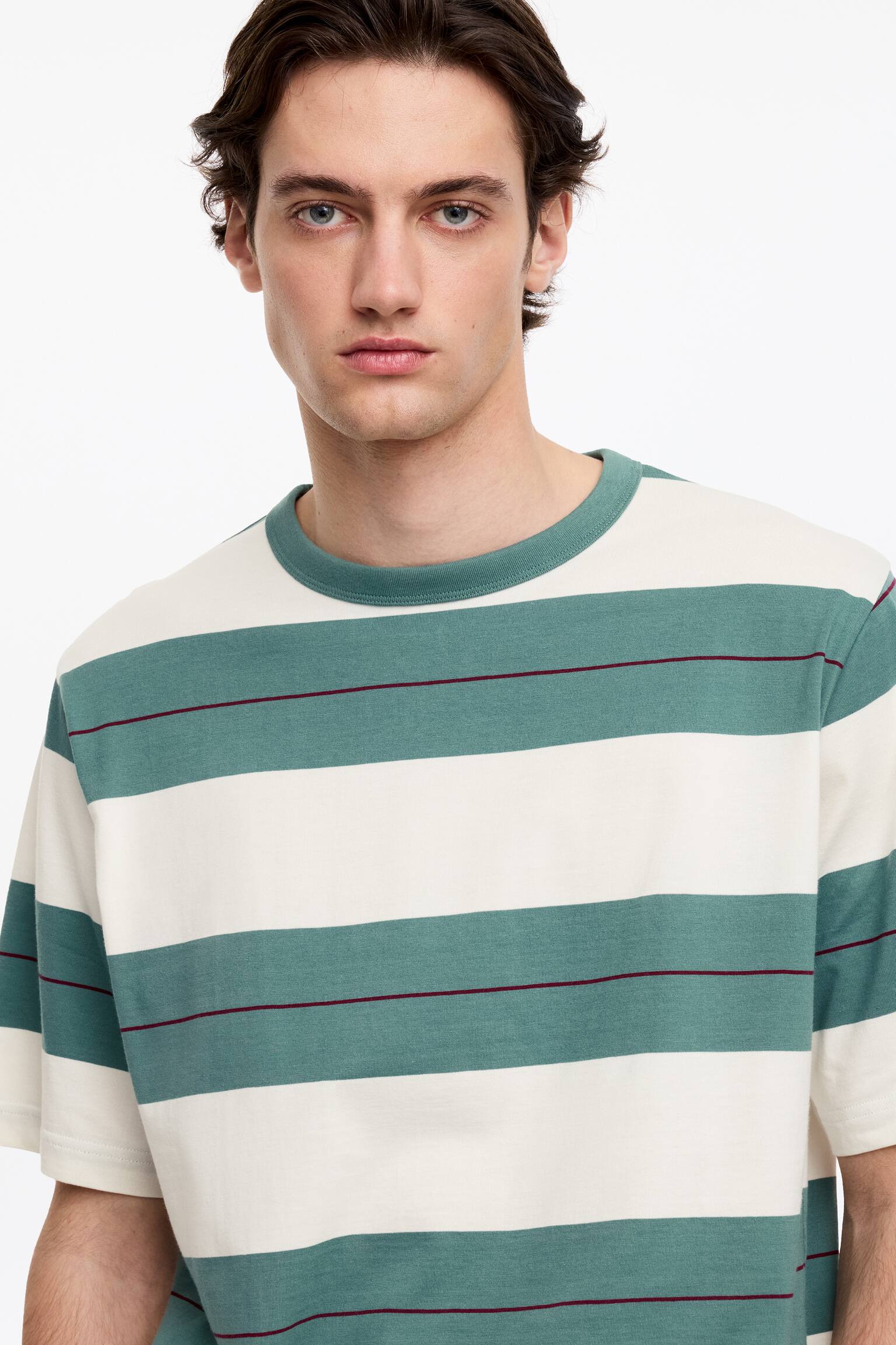 Ruimvallend katoenen T-shirt - Groen/wit/Blauw/wit - 5