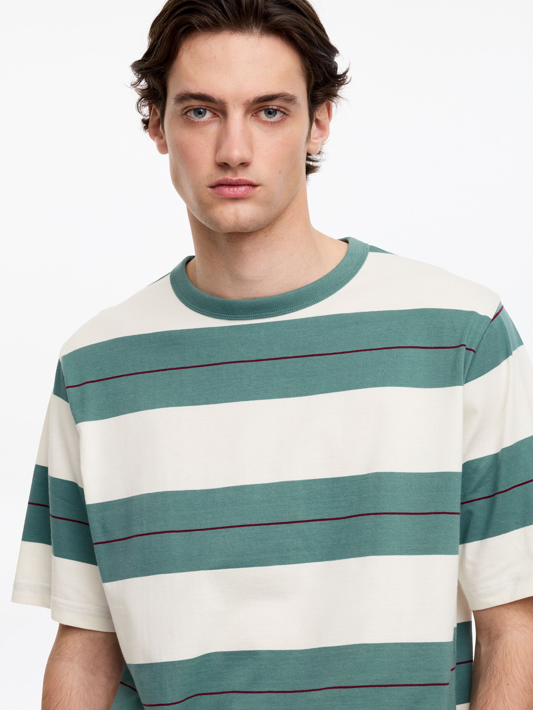 Luźny bawełniany T-shirt - Zielony/Biały - Fason swobodny - Men - StillMedia/Lookbook - 5