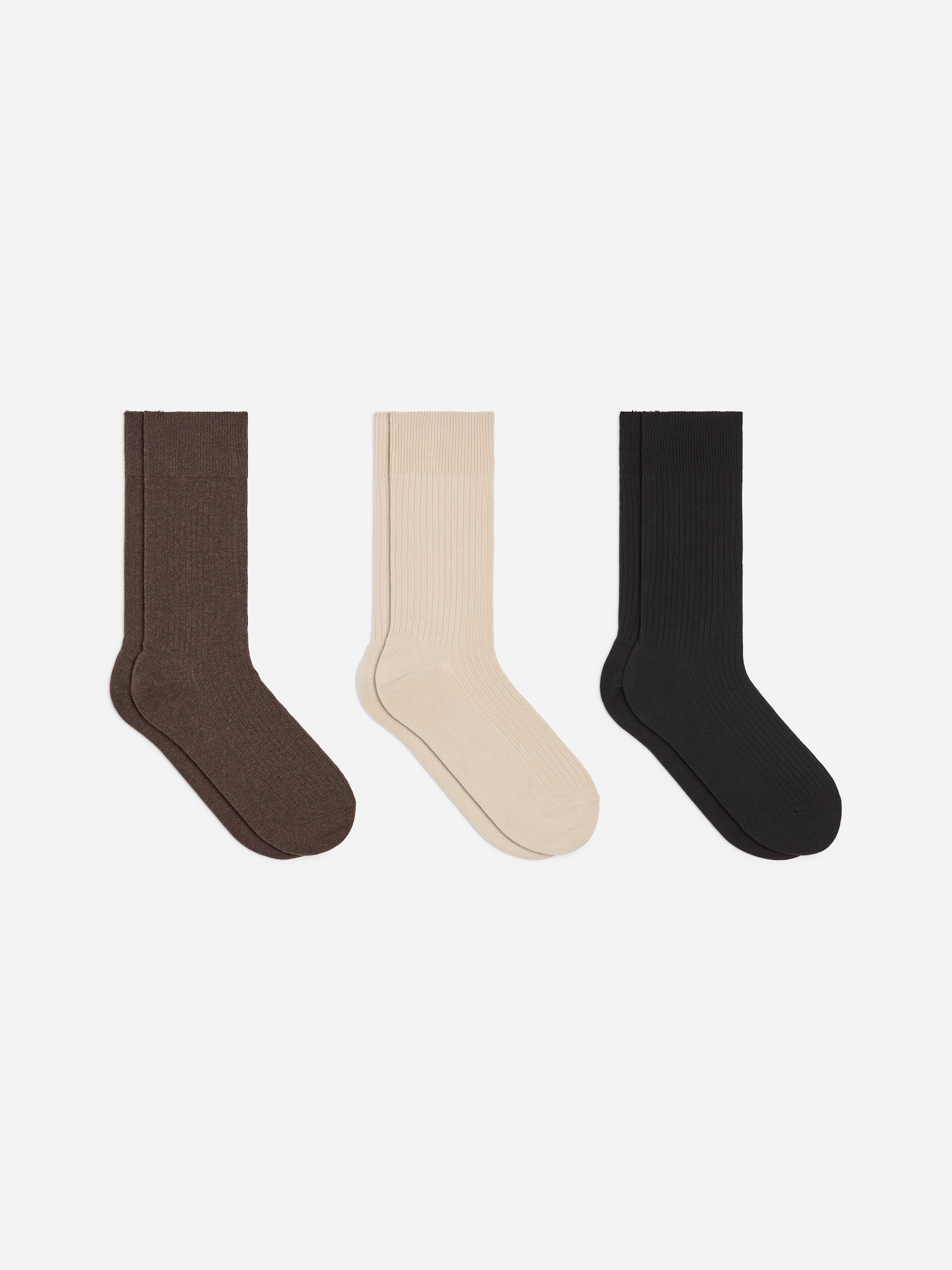 Supima Cotton Rib Socks Set of 3 pairs-Brown-19942