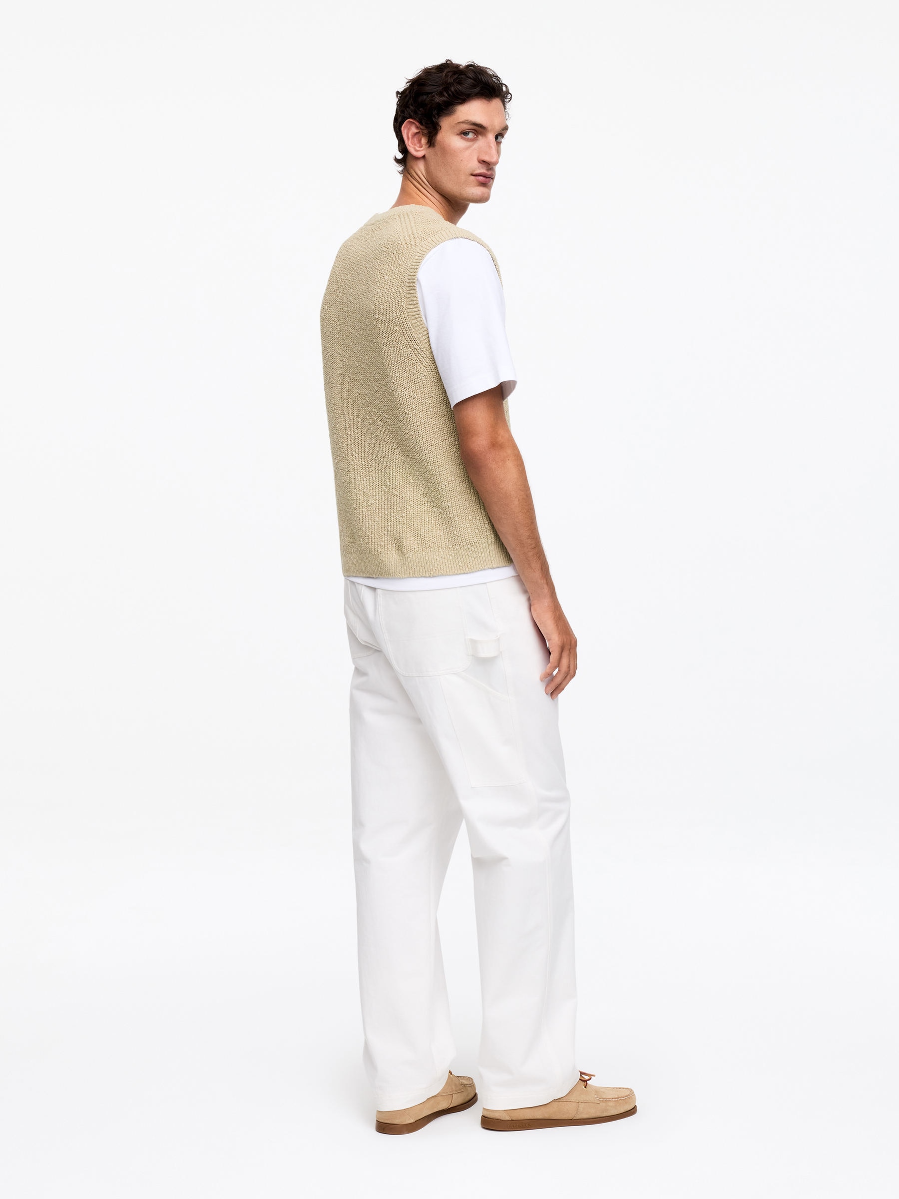 Slipover i bomull och linne - Beige - Regular fit - Men - StillMedia/Lookbook - 4