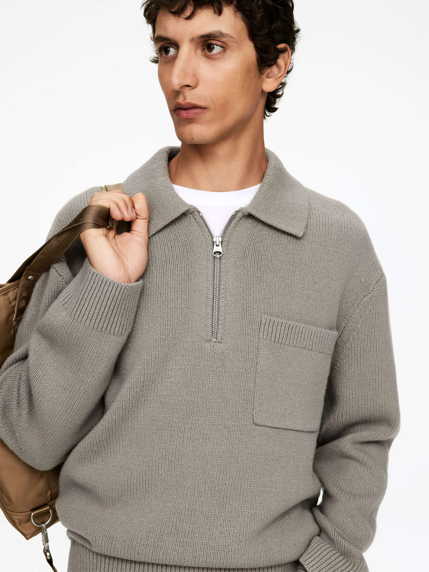 Stickad tröja med dragkedja - Mullvadsgrå - Regular fit - Men - StillMedia/Lookbook - 5