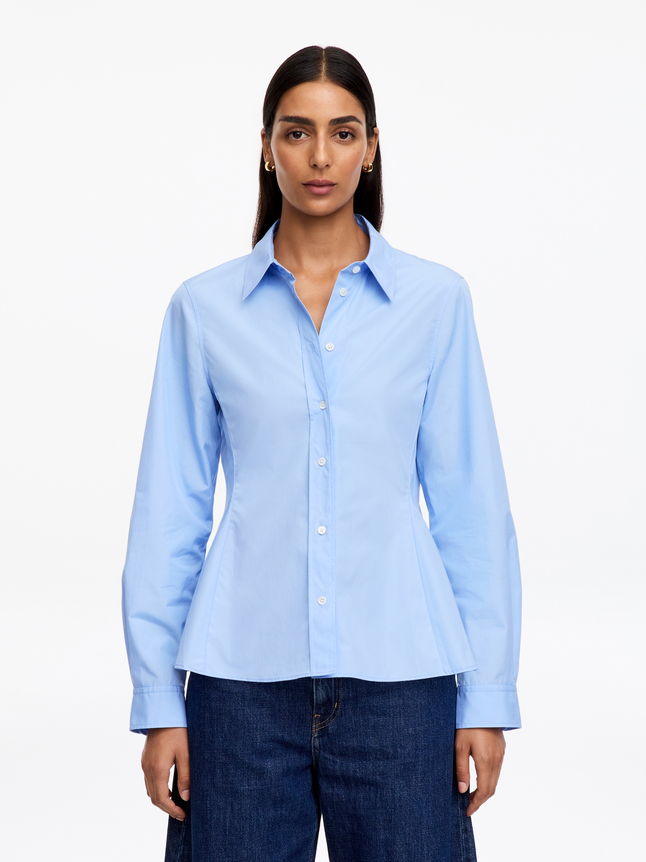 Fitted Cotton Poplin Shirt-Blue-20193