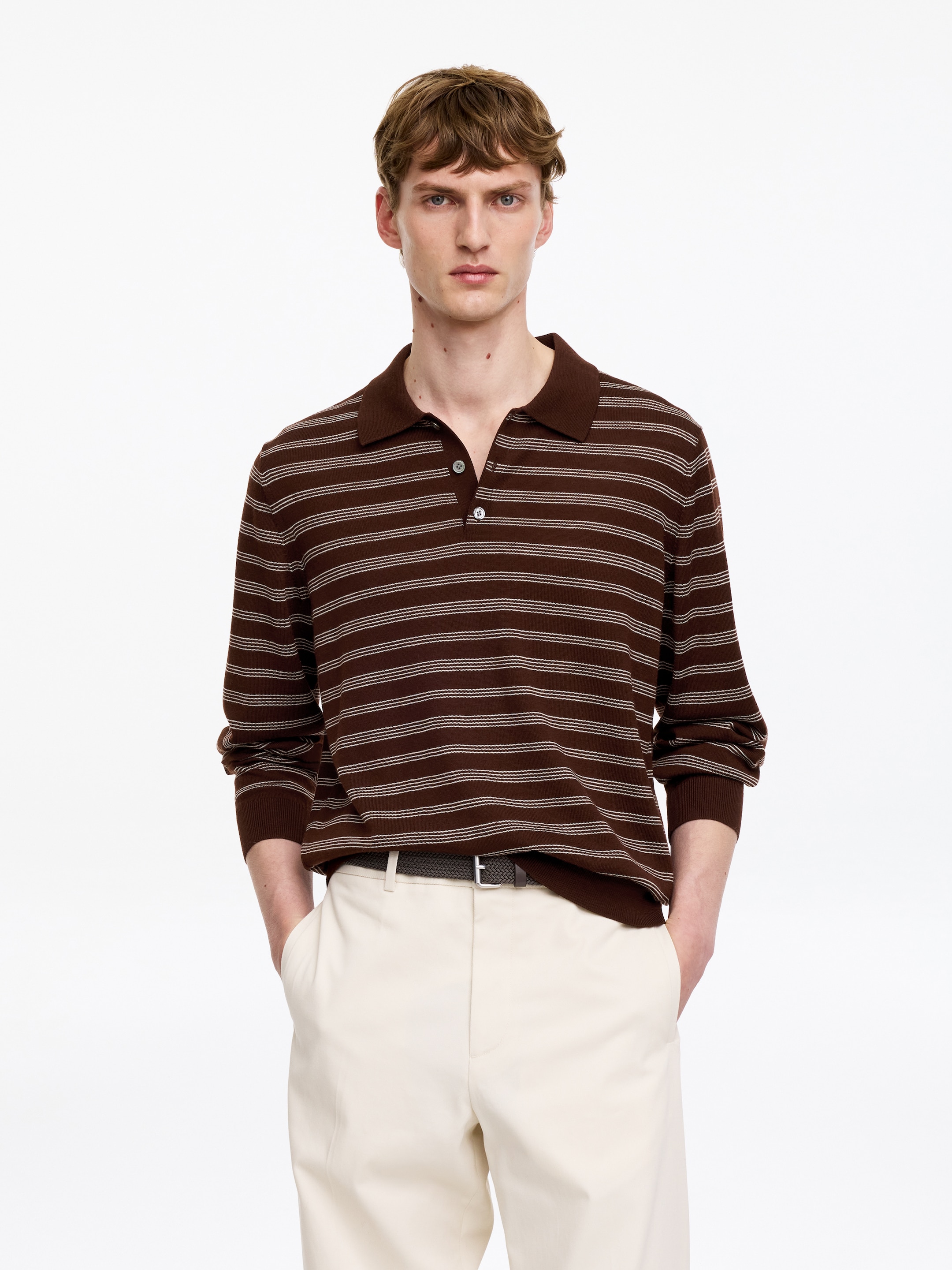 Merino Polo Jumper - Brown/Striped - Regular fit - men - StillMedia/Lookbook - 3