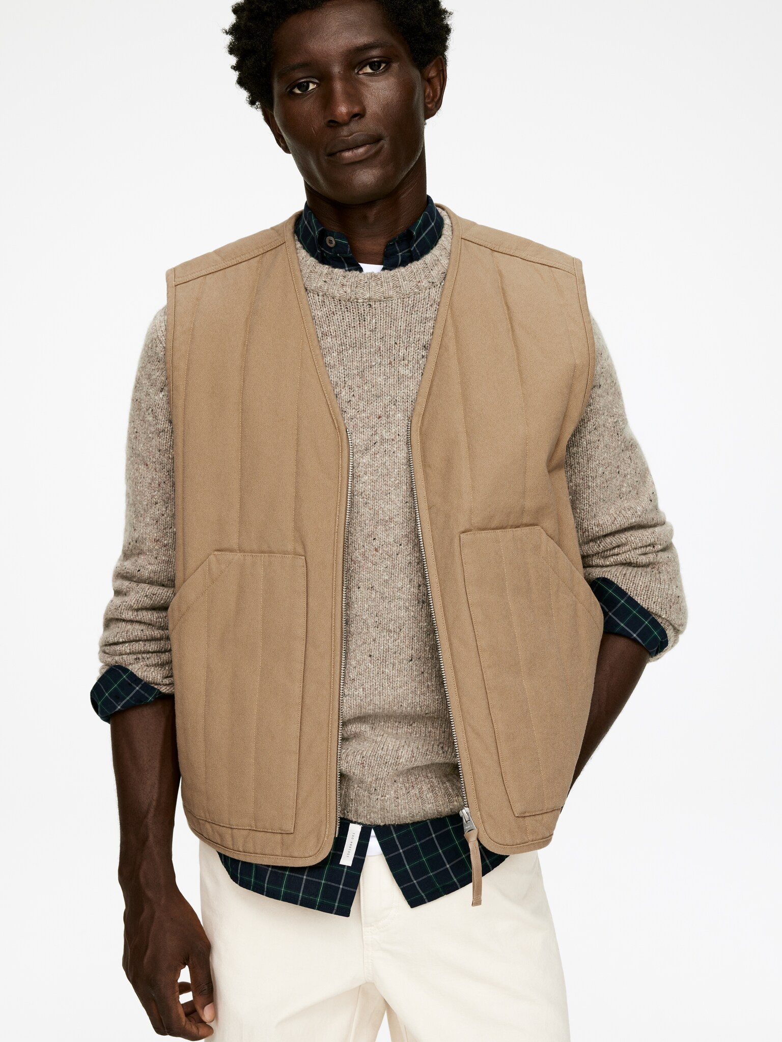 Vattert workwear-vest - Mørk beige - 3