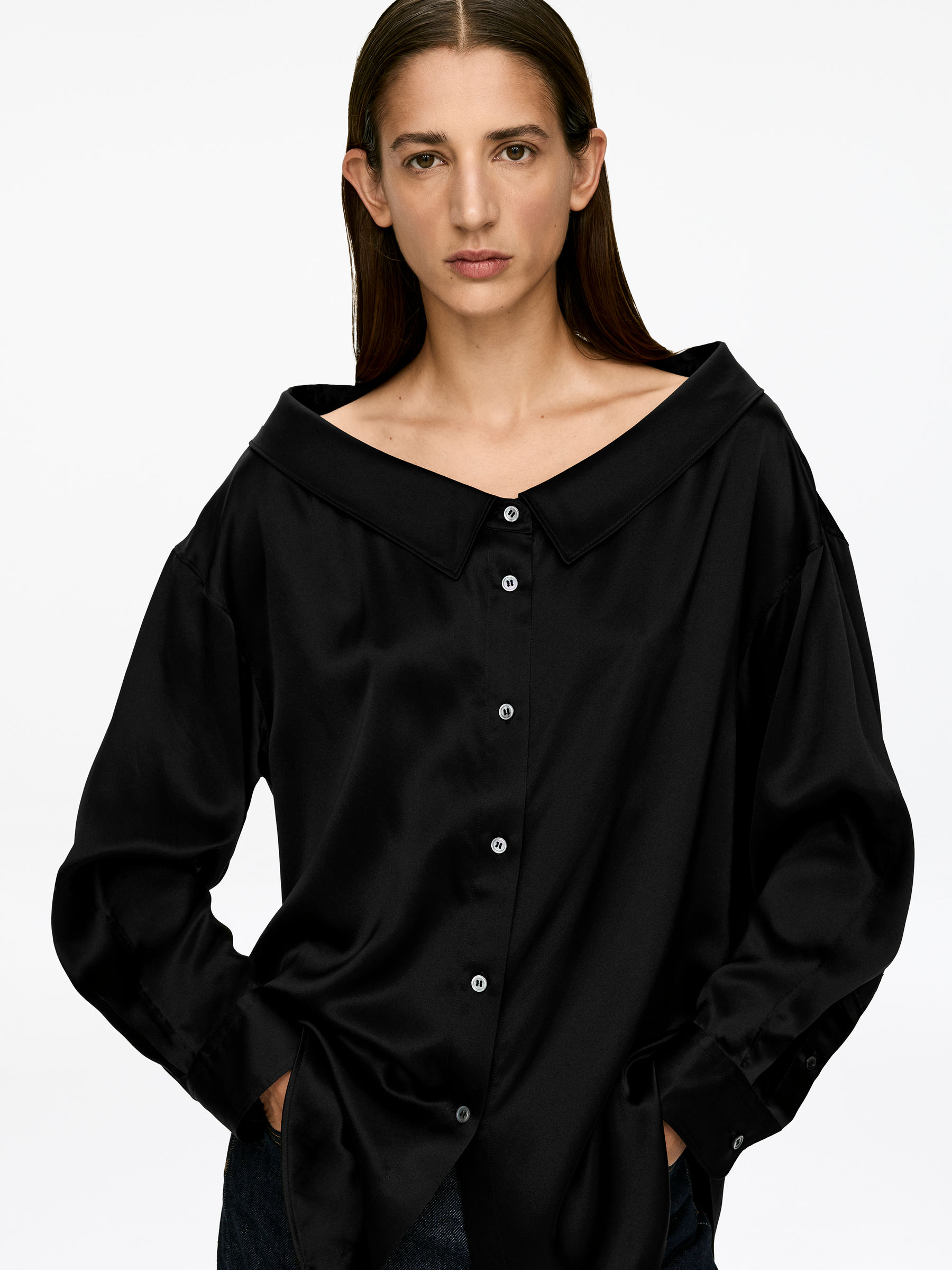 Open-Neck Silk Shirt-#272627-16862