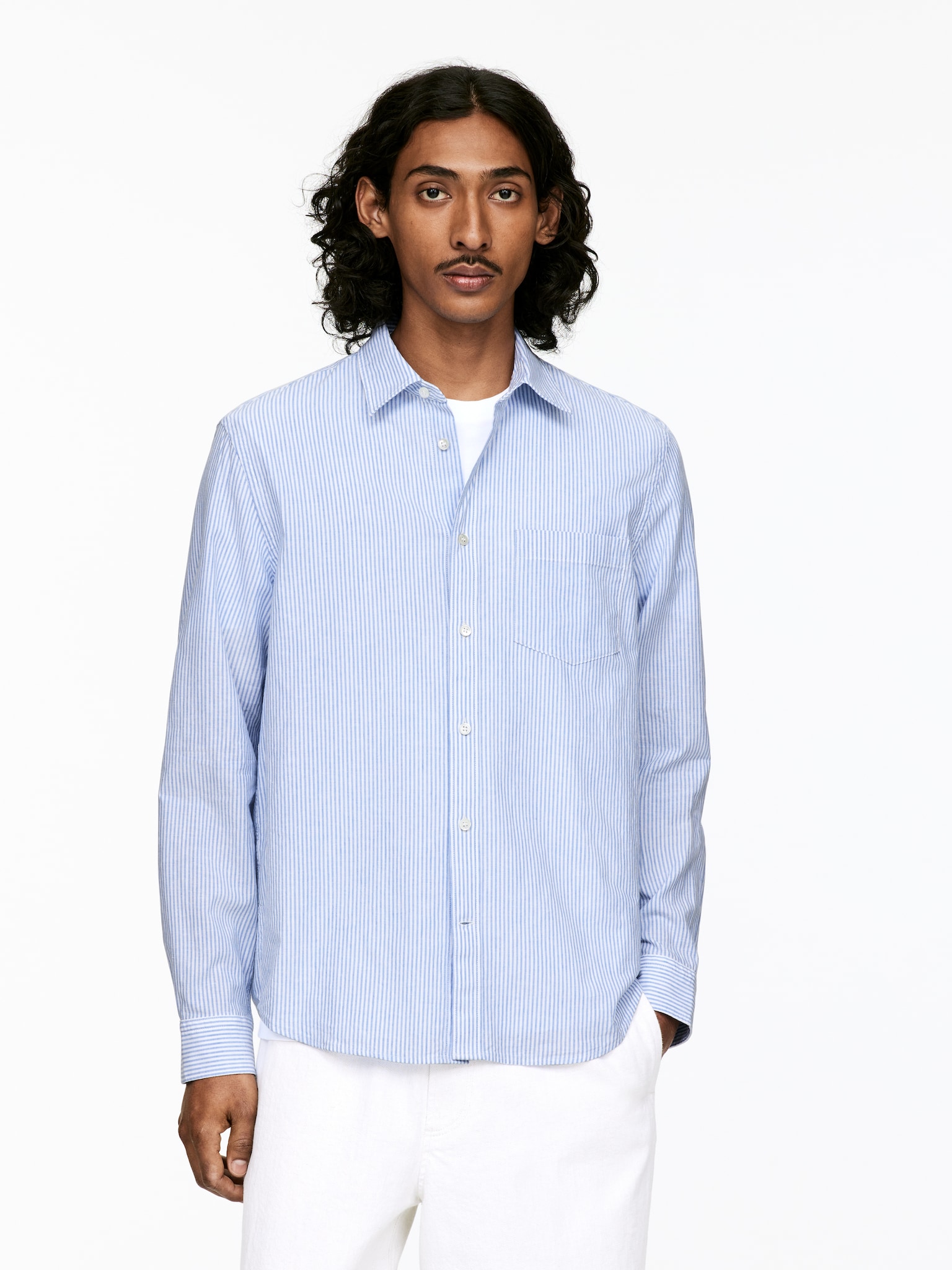Camisa de lino y algodón - Azul/blanco/Rojo/blanco