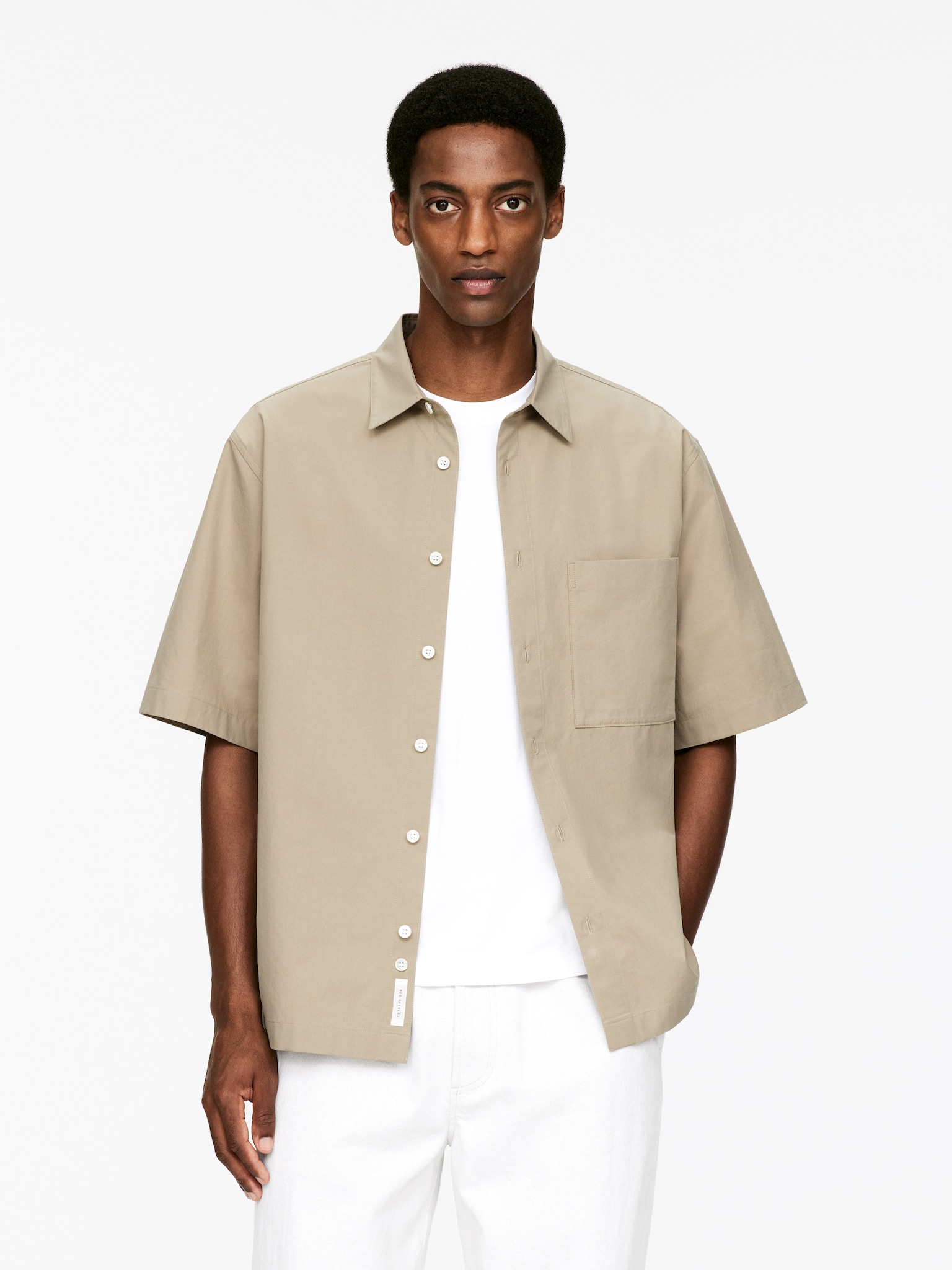 Chemise oversize en popeline - Taupe/Bleu - 1