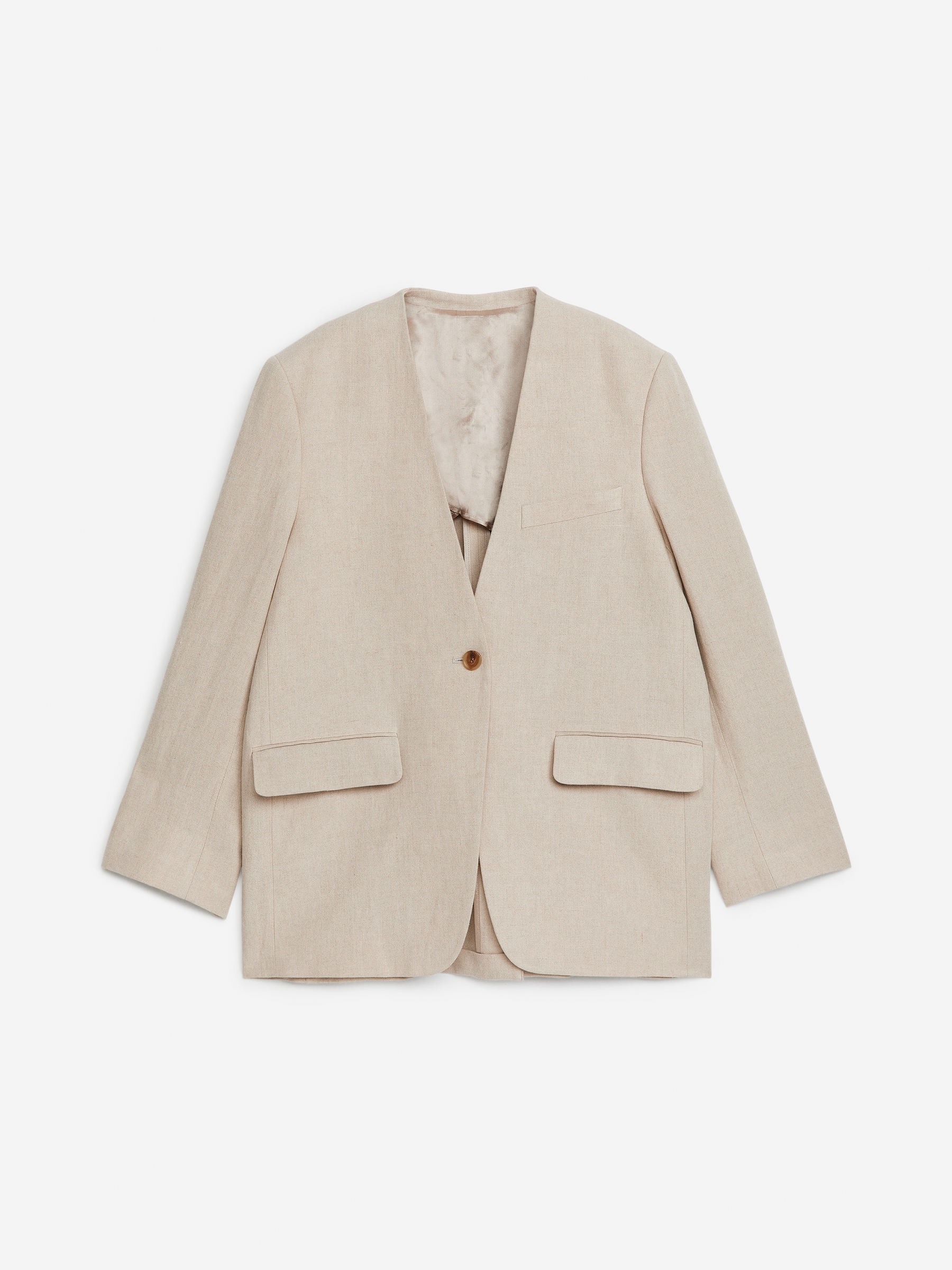 Blazer en lin sans col-Beige-7928