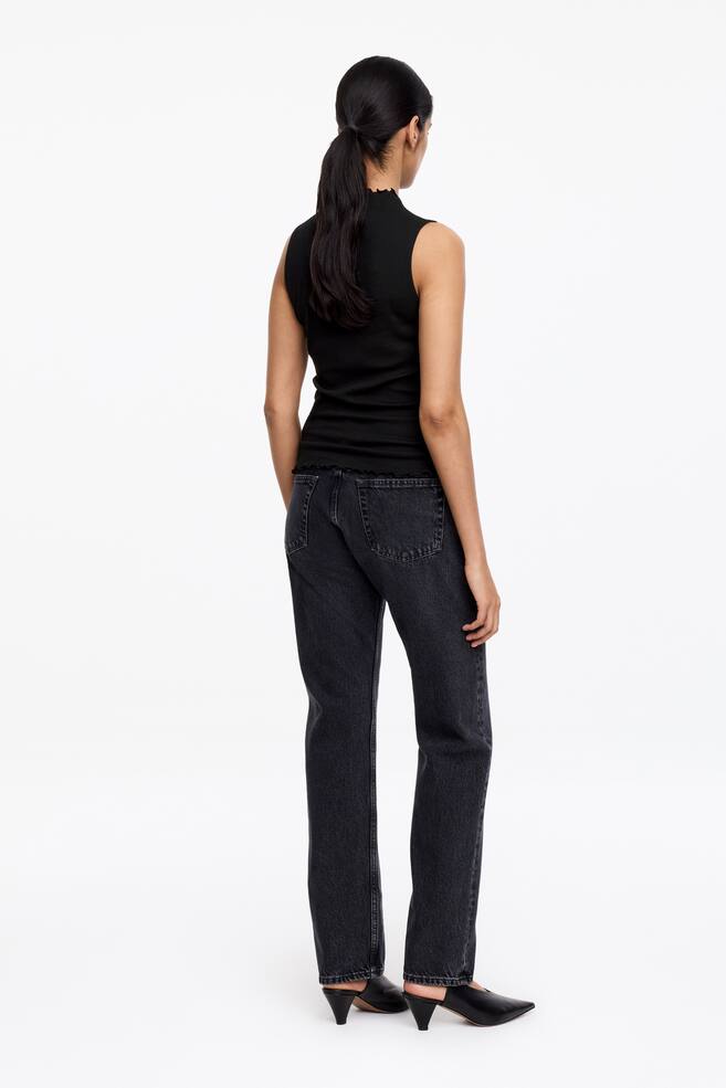 Mock-Neck Ribbed Top-Black - 5