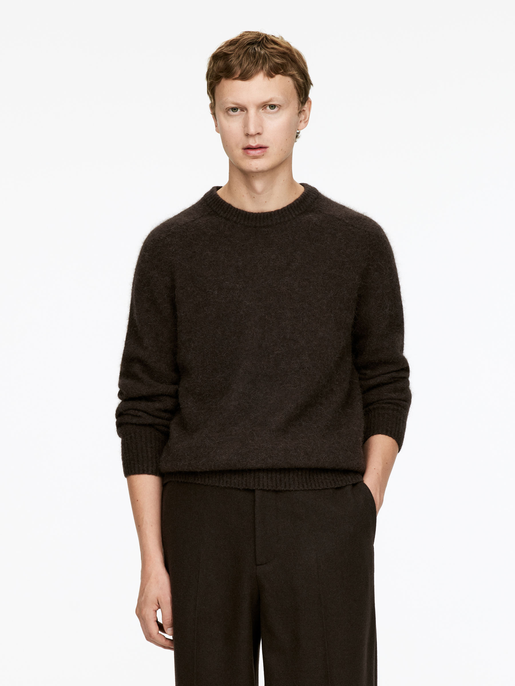 Alpaca-Merino Blend Jumper-#3F3838-12733