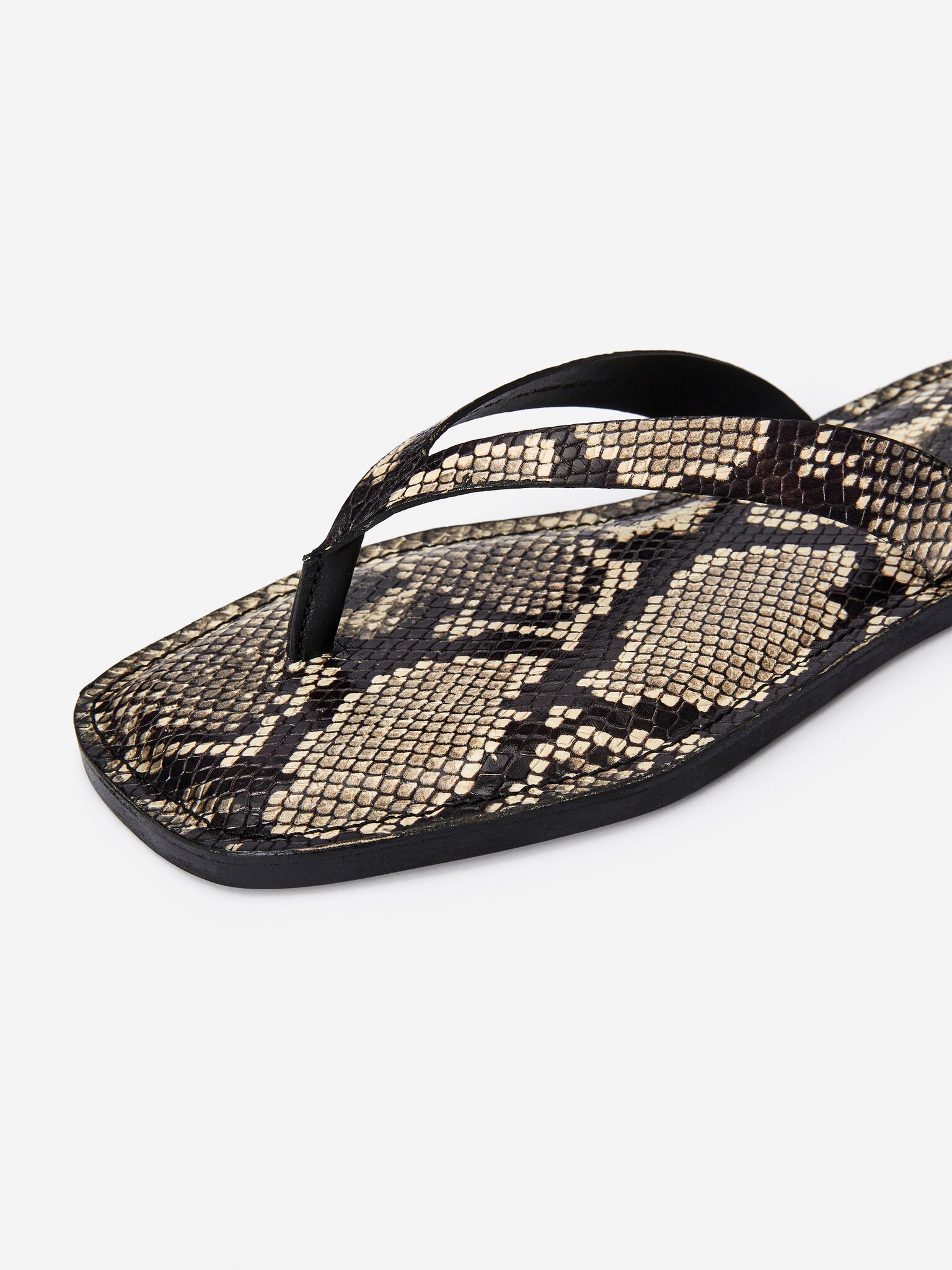 Sandales à brides en cuir - Beige/Serpent/Noir - 7