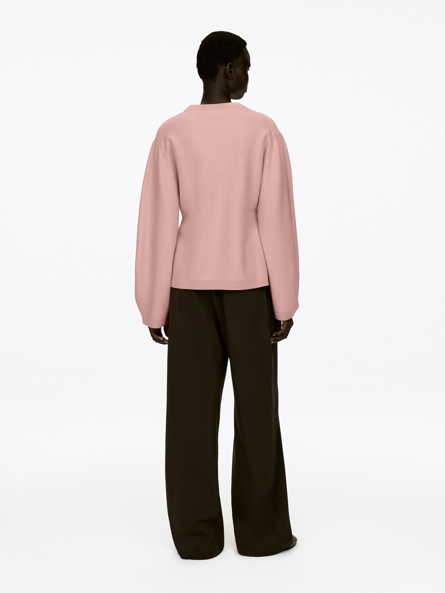 Boiled Wool Jumper - Dusty Pink/Dark Grey Melange - 5