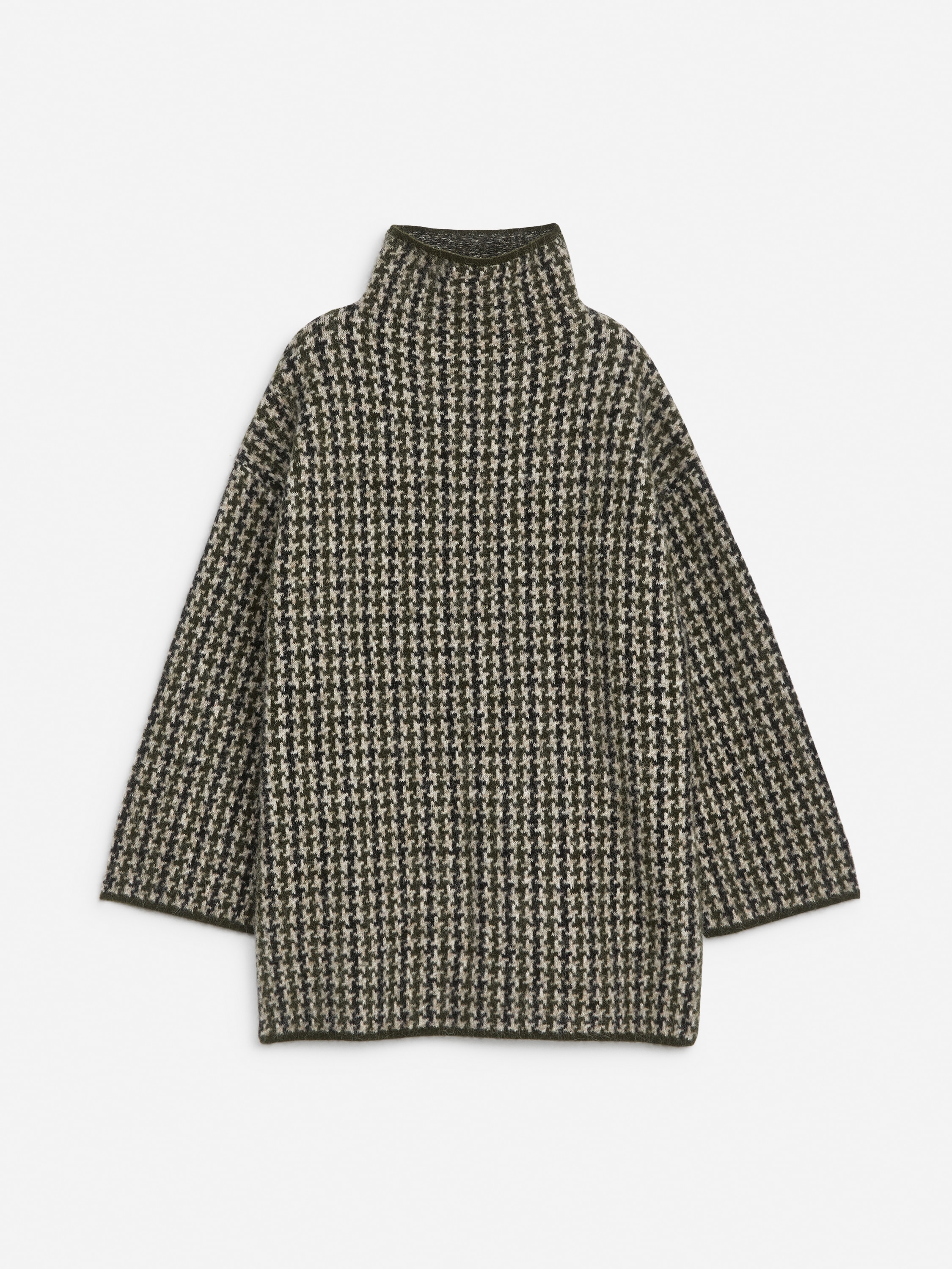 Jacquard-strikket genser - Beige/houndstooth