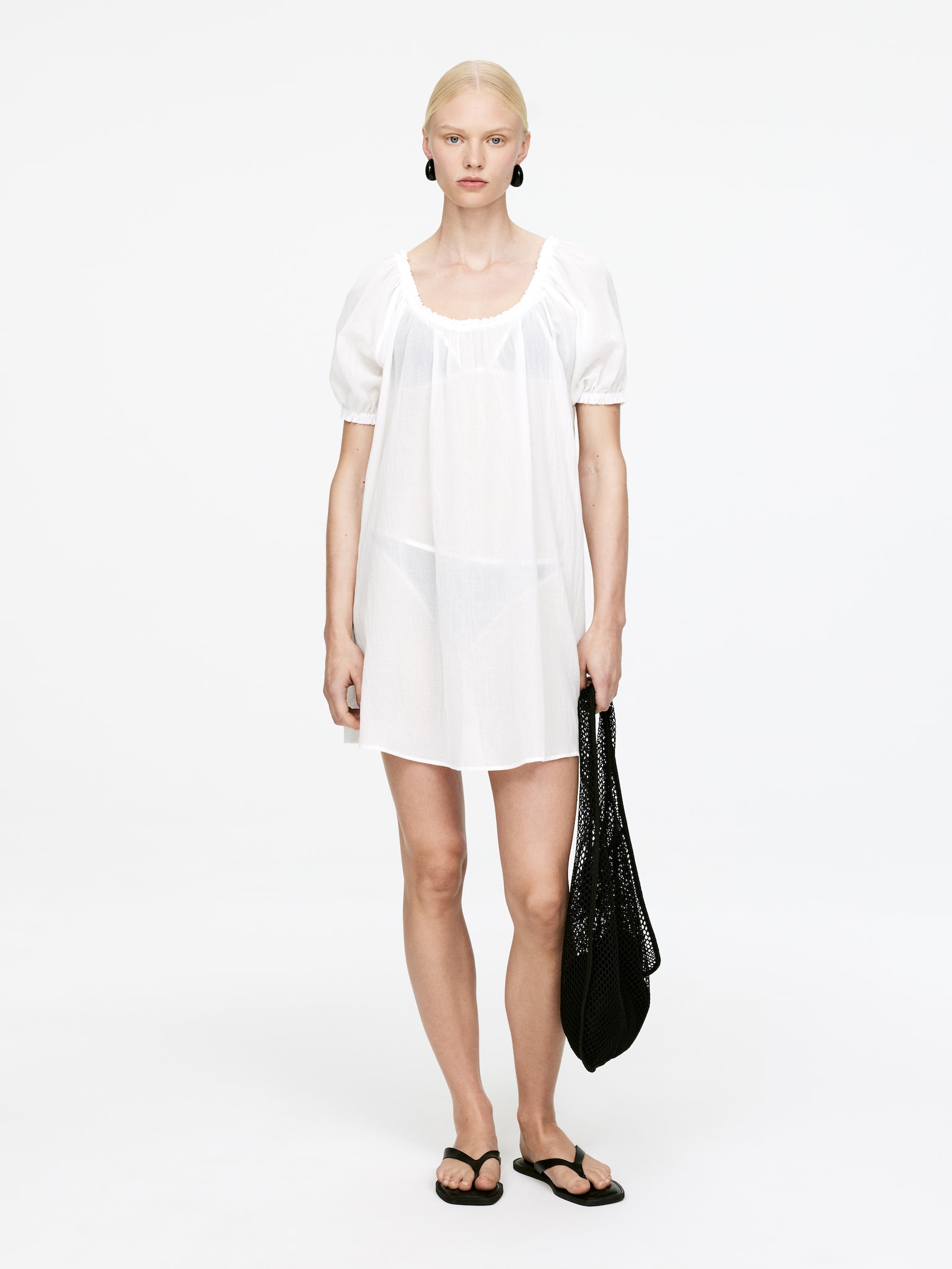 Rochie de plajă din voal de bumbac - Off White/Negru