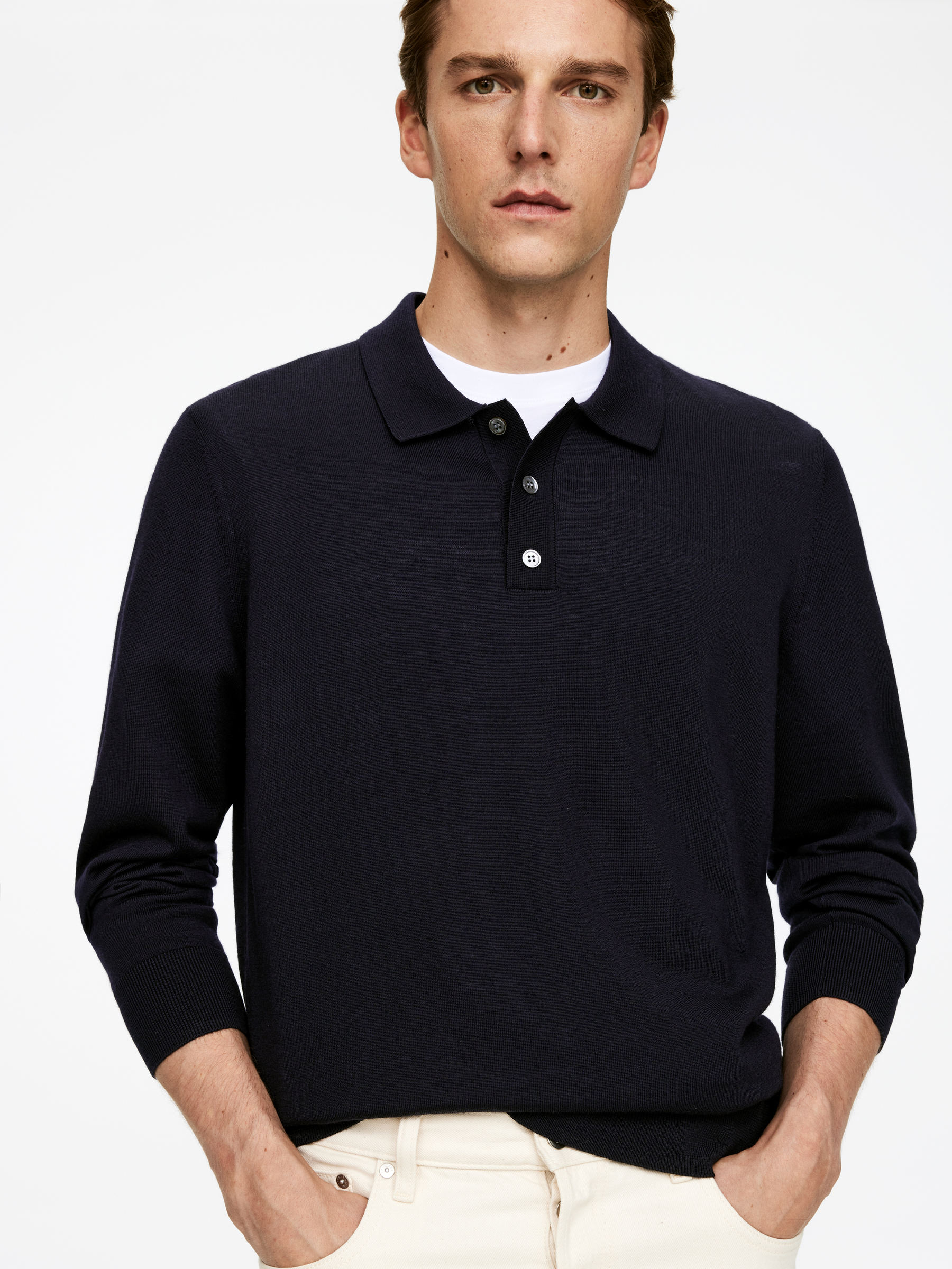 Polo en laine mérinos - Bleu foncé - Regular fit - Homme - StillMedia/Lookbook - 49