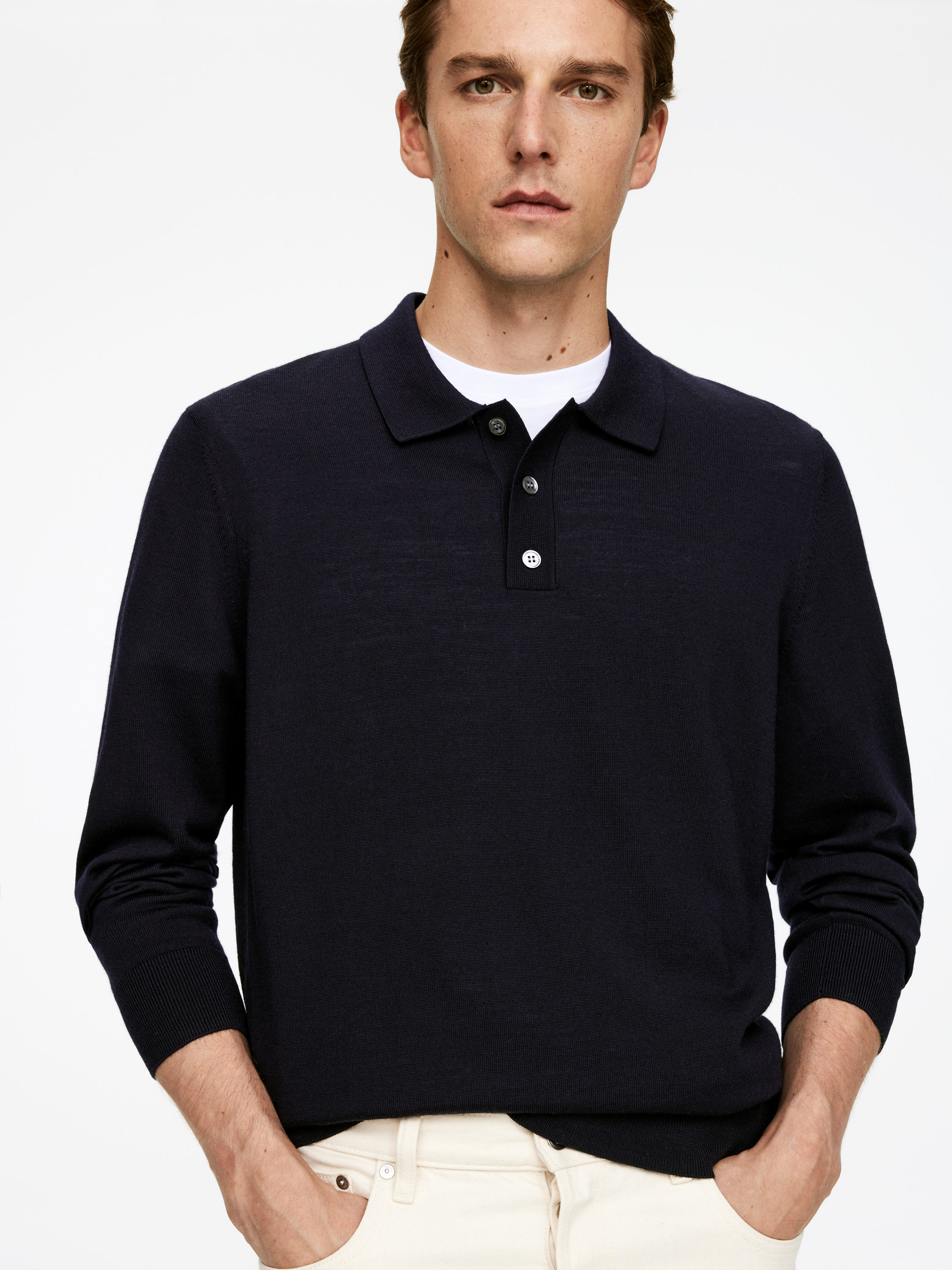 Merino Polo Jumper – Dark Blue – Men – ARKET WW