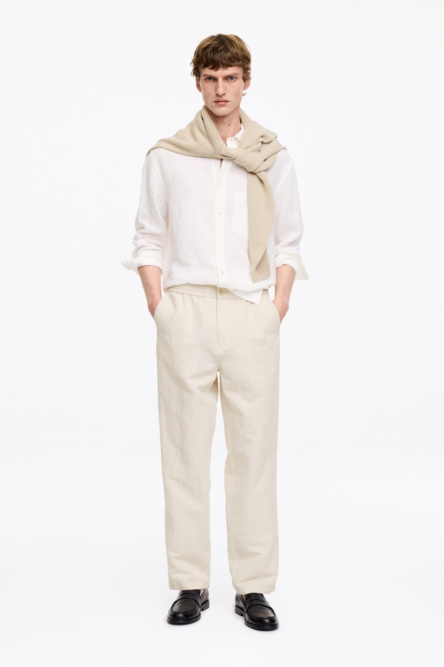 Byxor i linneblandning - Beige/Svart/Brun/Mörkblå - 1