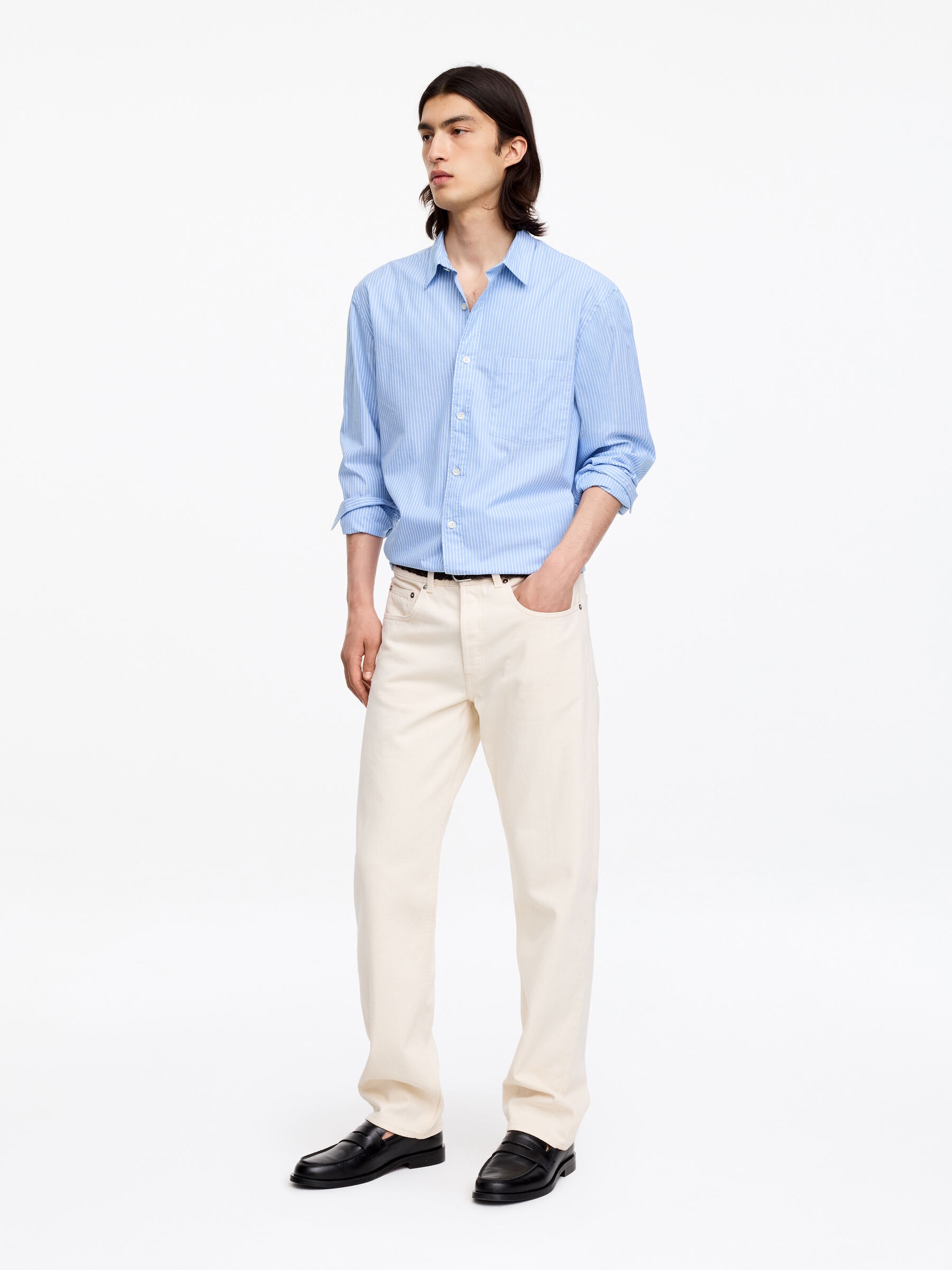 Chemise en popeline décontractée - Blanc/Bleu - Loose fit - Homme - StillMedia/Lookbook - 15