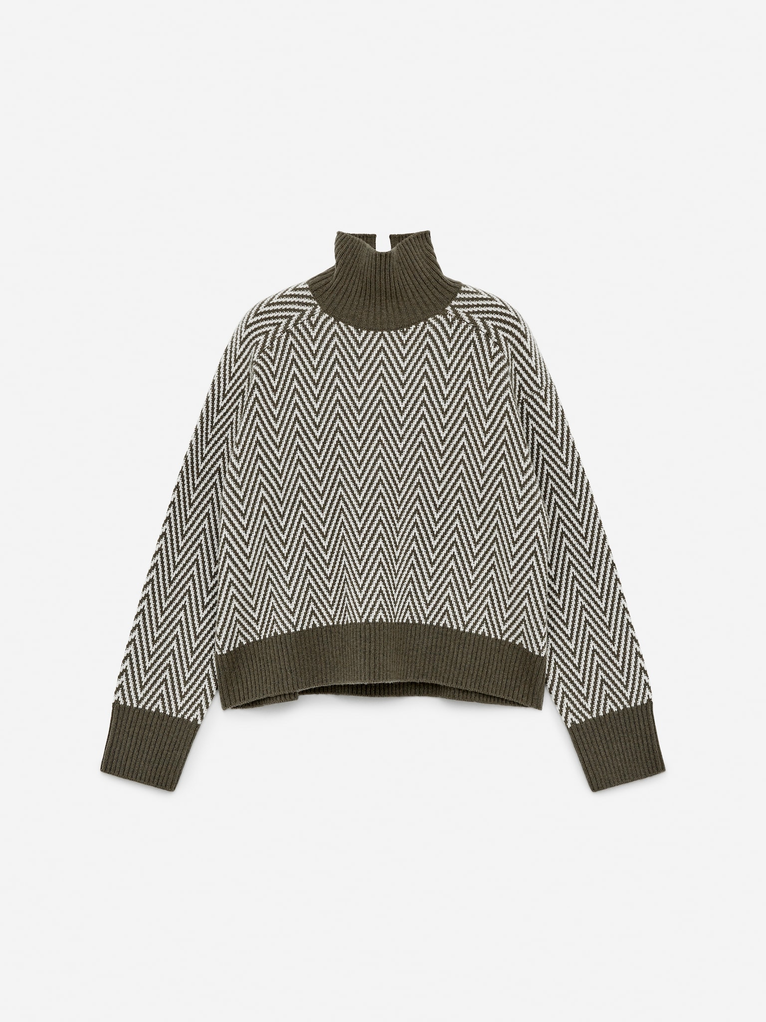 Jacquard-Strickpullover aus Wolle - Khaki