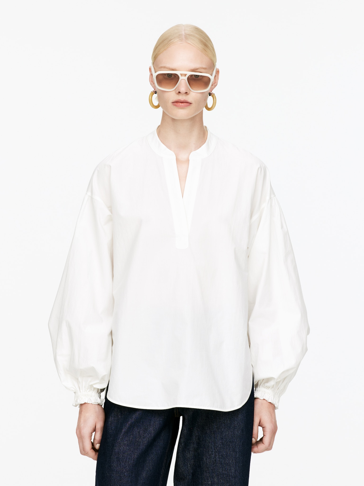 Volume-Sleeve Blouse - White